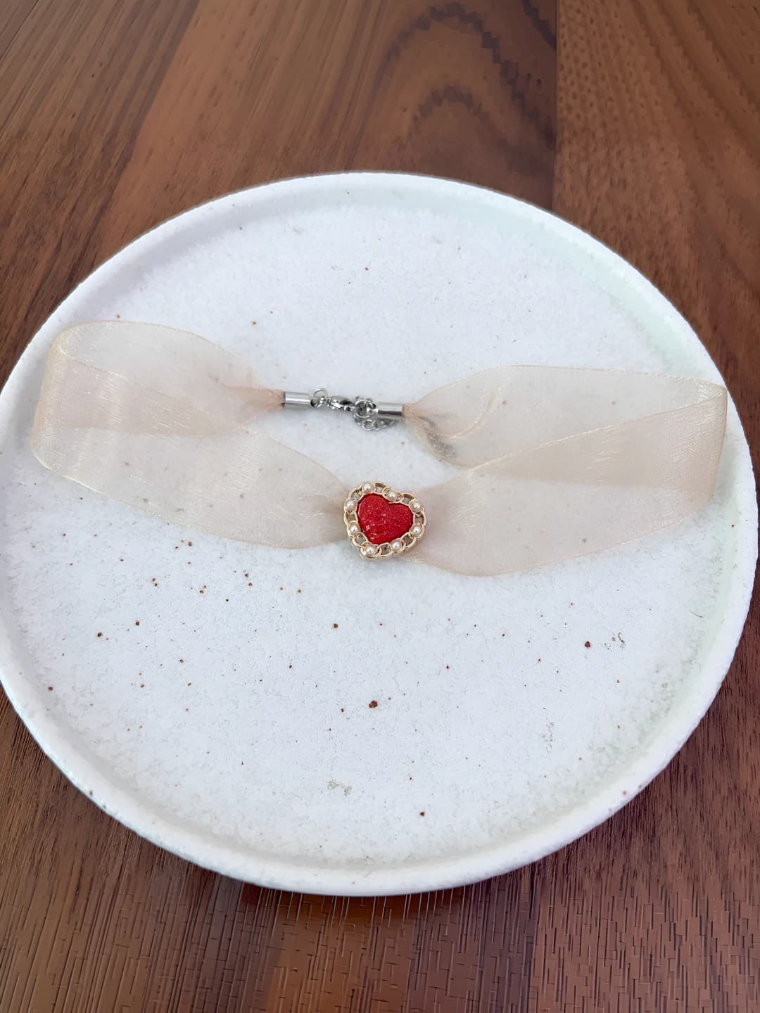 Yellow veil red heart necklace