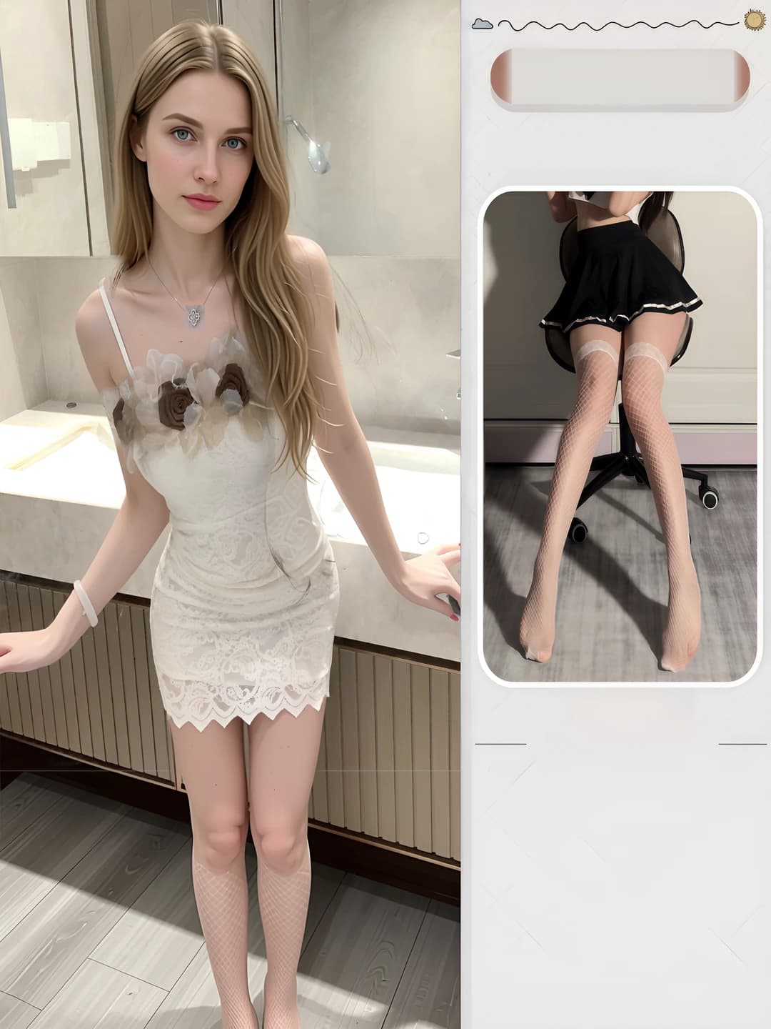 Off-white + white fishnet stockings