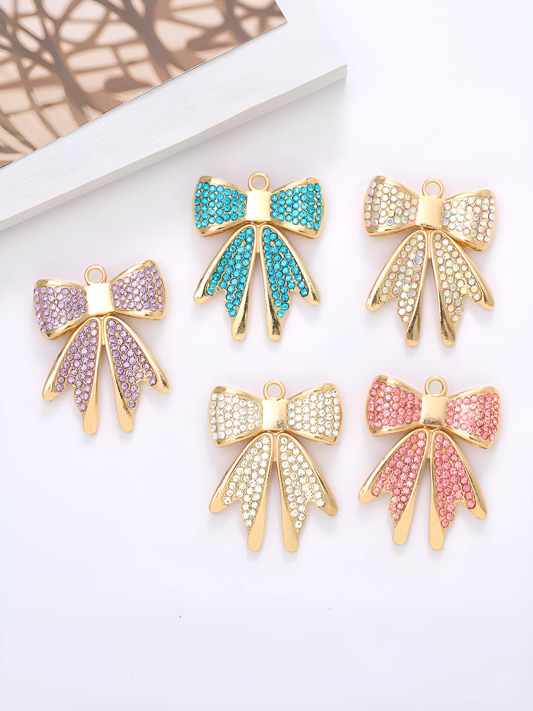 Women's rhinestone bow charms for DIY jewelry components