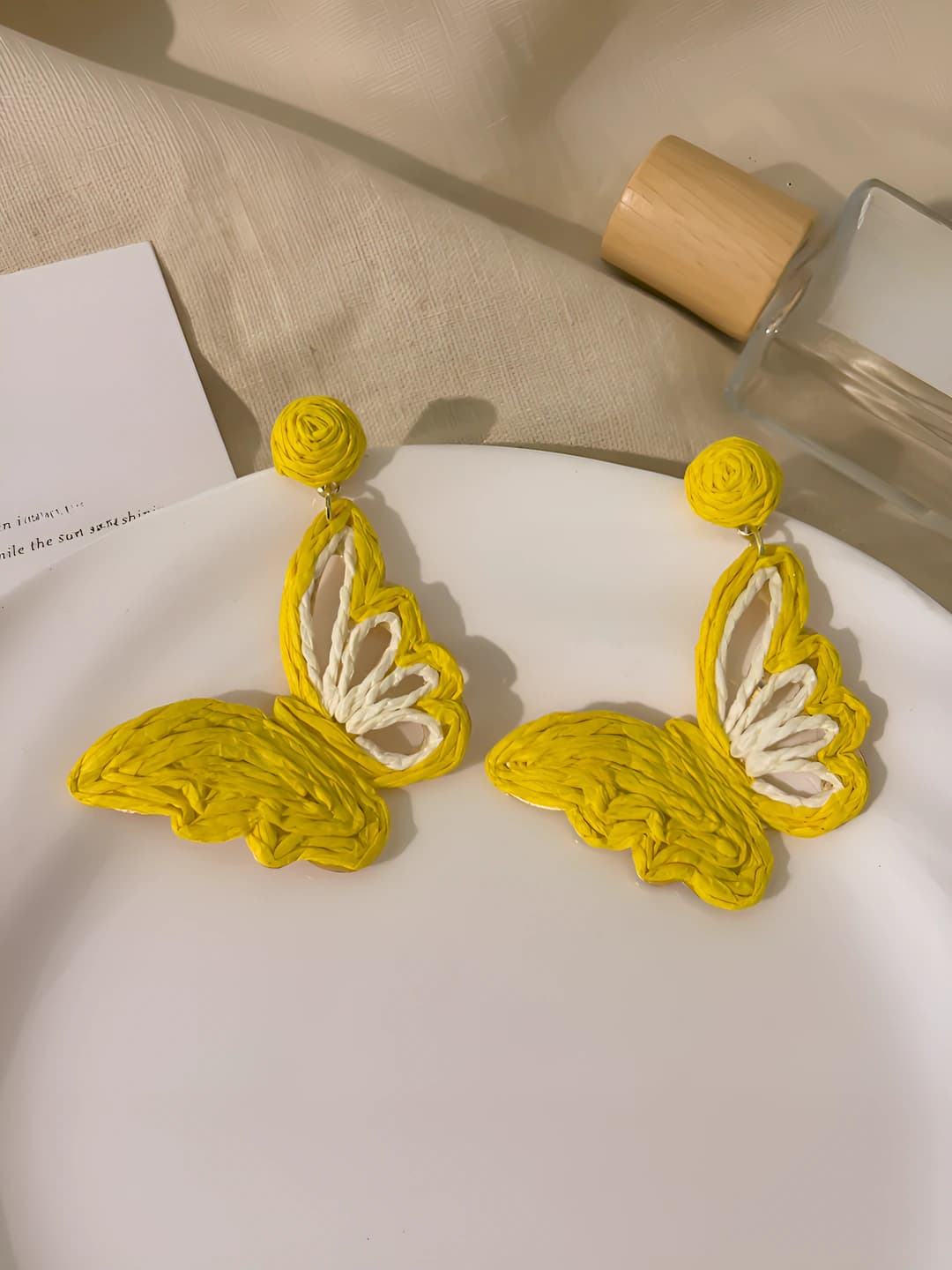 Yellow butterfly studs, ~7 cm