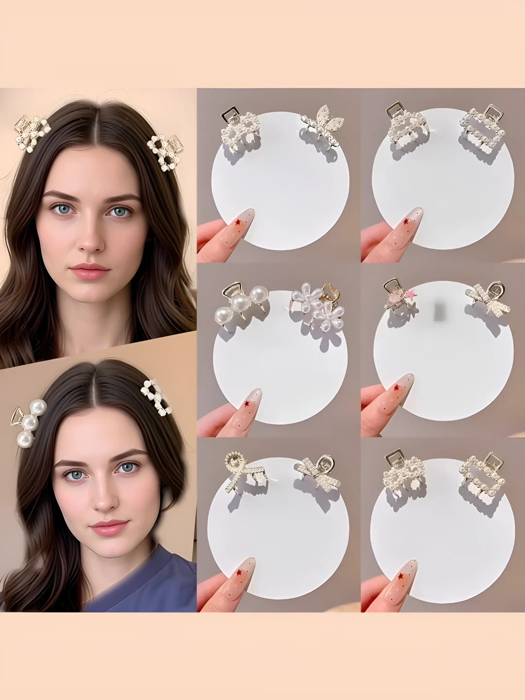 Ayollar uchun marjon va rindstonli soch toʻgʻnagʻichlari va taroqlar: mini oʻng tomon chelak va yarim bogʻlangan soch uchun