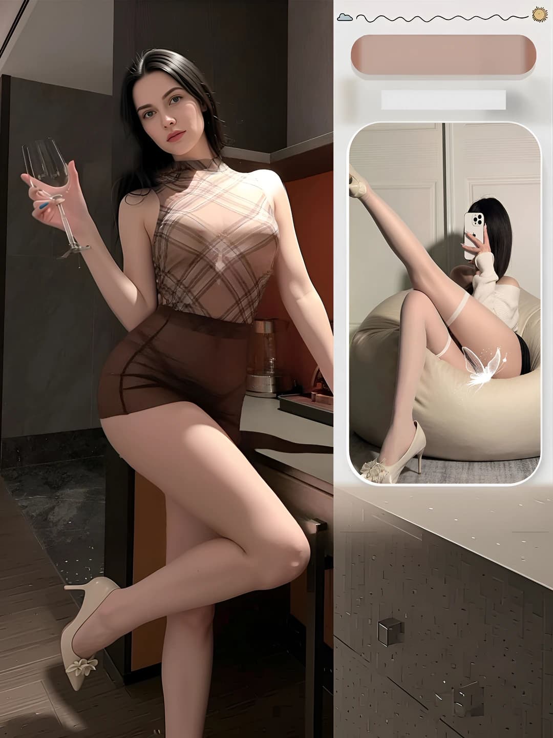 Хаки + белые бесшовные колготки