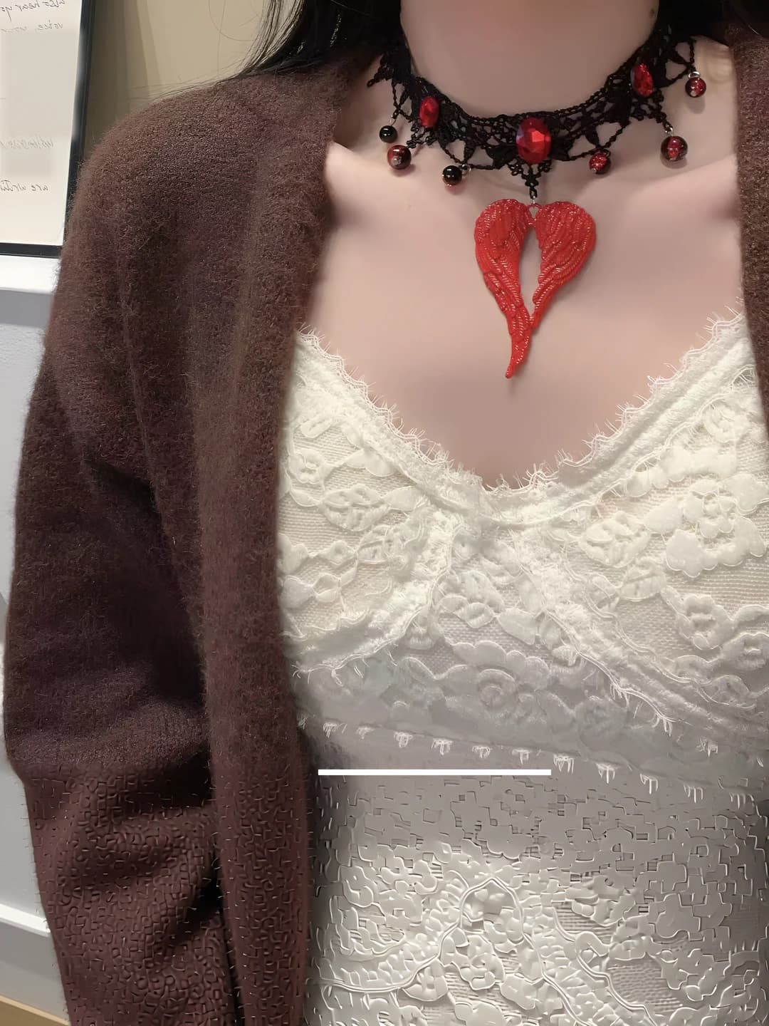 Ayollar uchun qora dantel qanotli choker, Y2K uslubidagi qizil rangdagi dantel bo'yoq