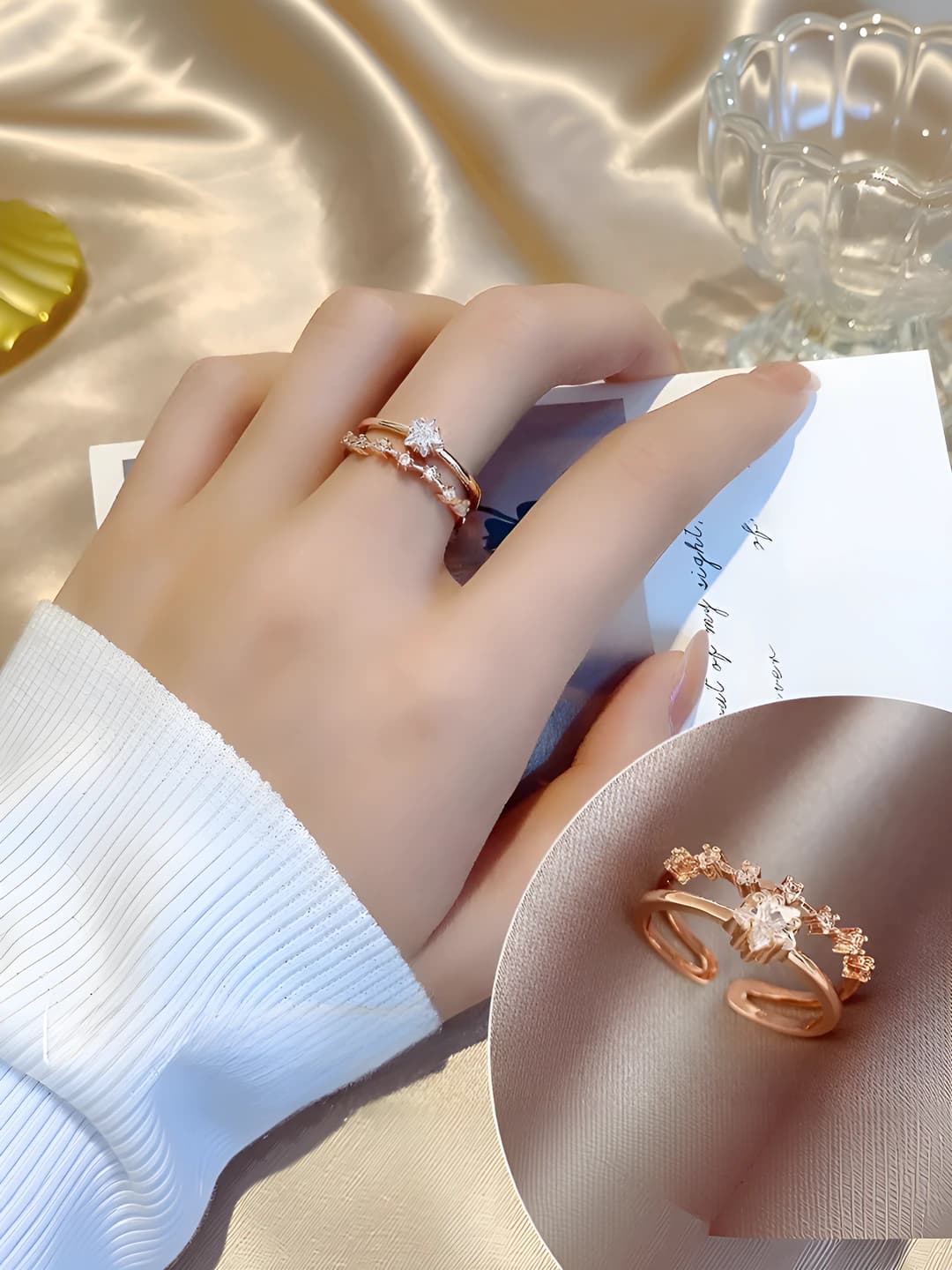 Double star ring, rose gold