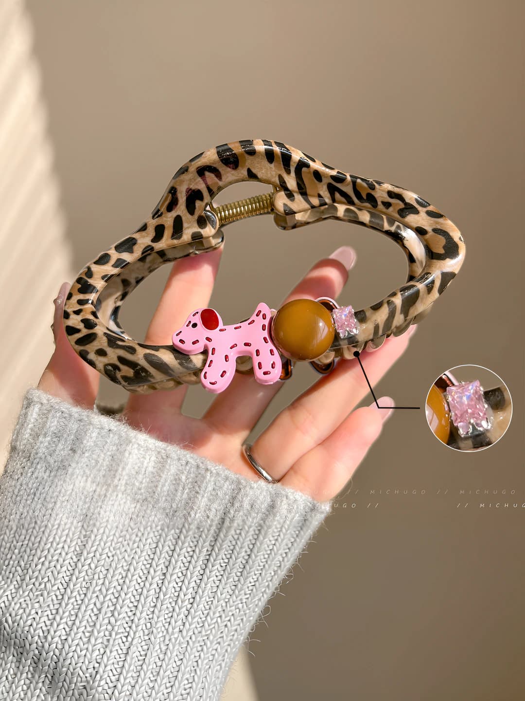 Women's hair clips and combs: ins style, handmade, leopard print, large size, acrylic and mixed materials, hair claw clip