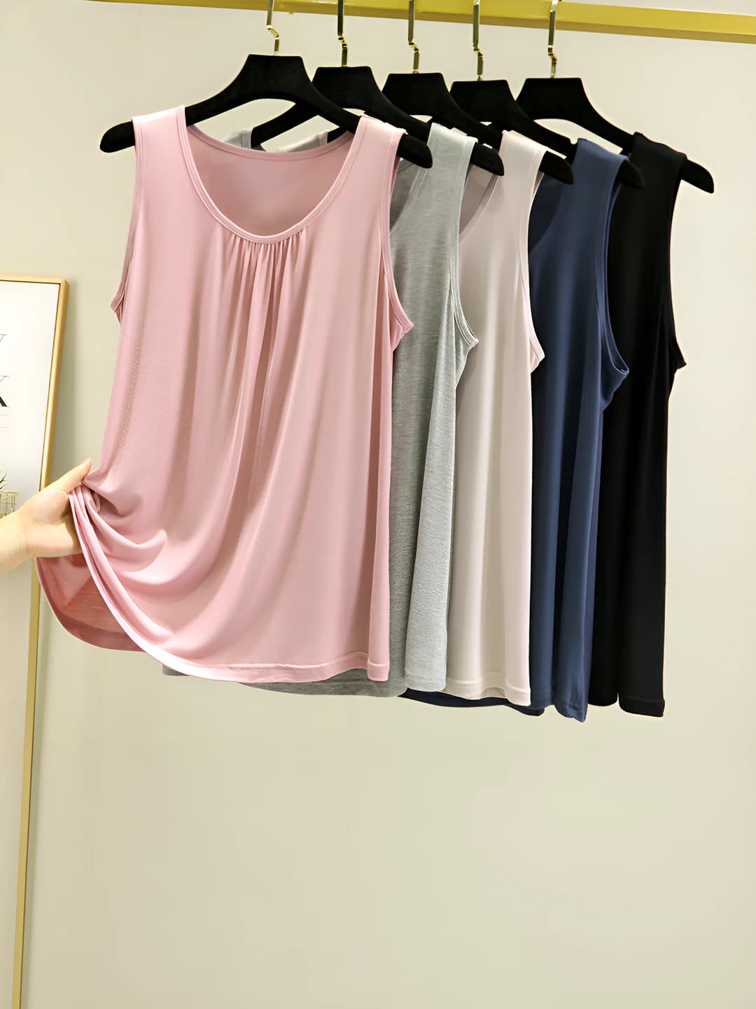 Women's summer thin plus size tank top, loose fit, crew neck, sleeveless, solid colour, casual
