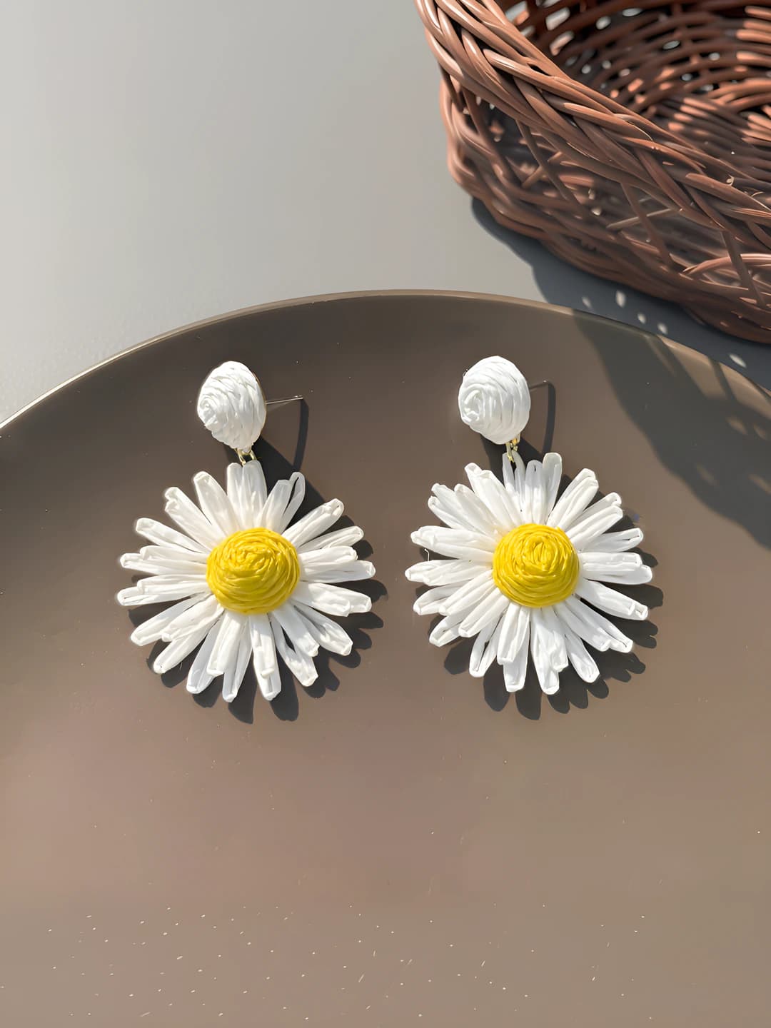 White chrysanthemum flower stud earrings