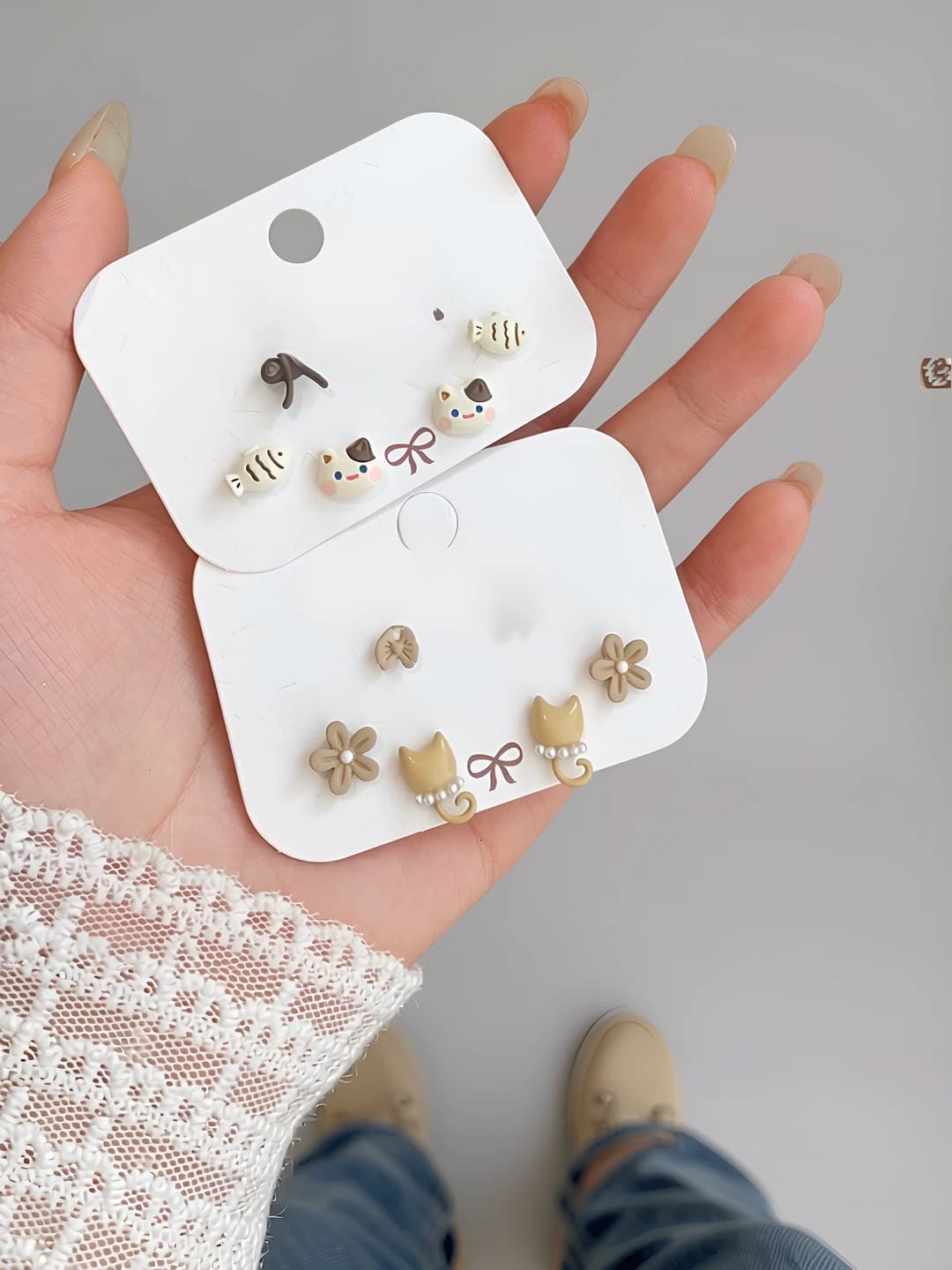 Spring women's set: 925 silver post stud earrings with geometric, floral, bow and animal shapes