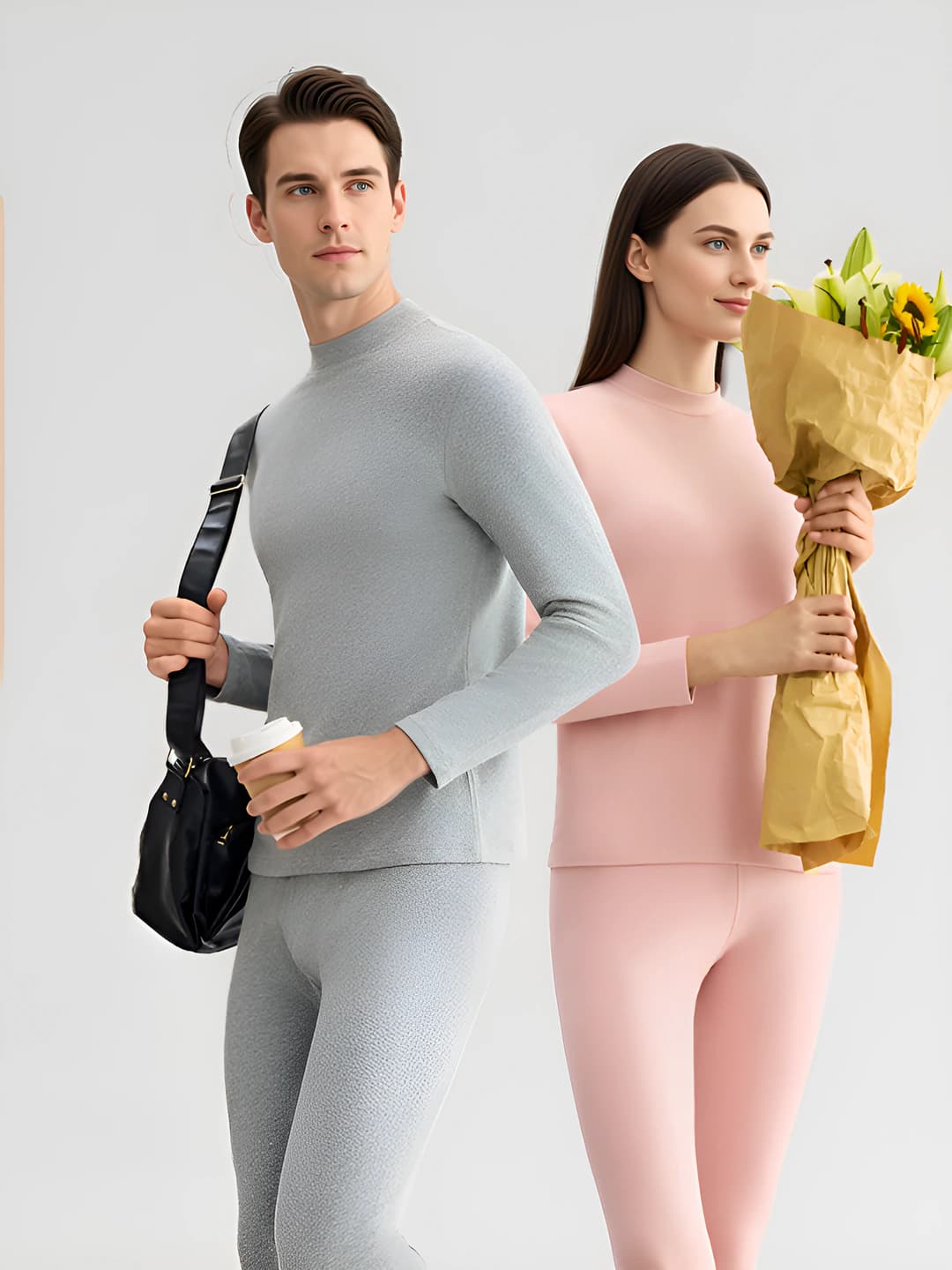 Thermal underwear set for men and women for autumn-winter, thickened, pure cotton, long sleeve, trousers, mock neck, fleece-lined, 280 g