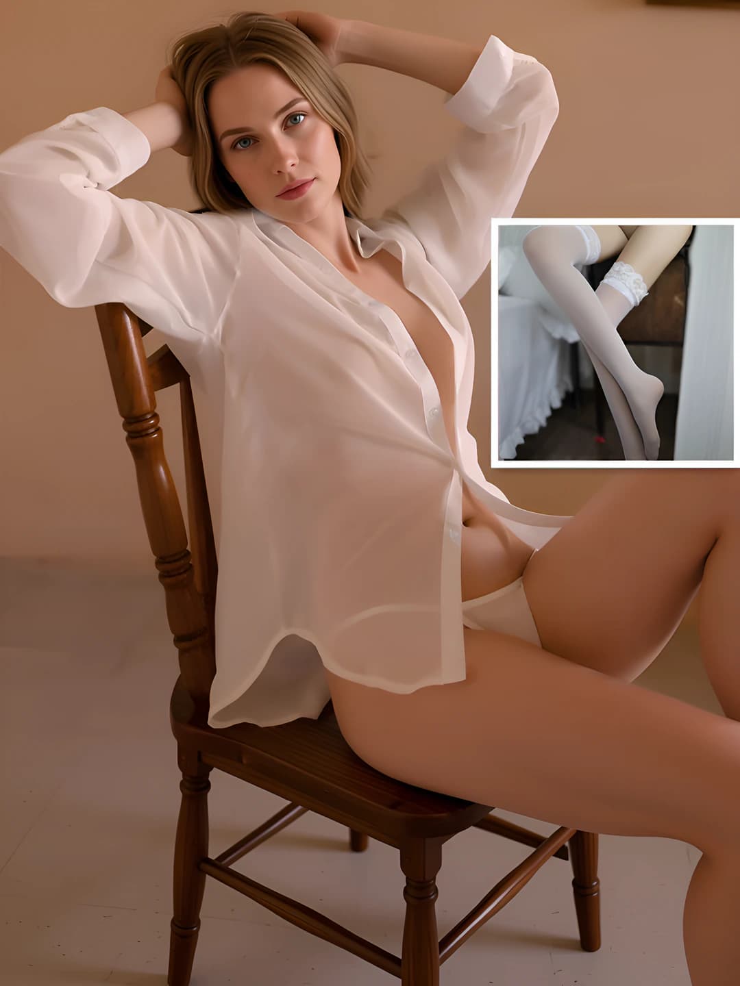 White shirt + white stockings