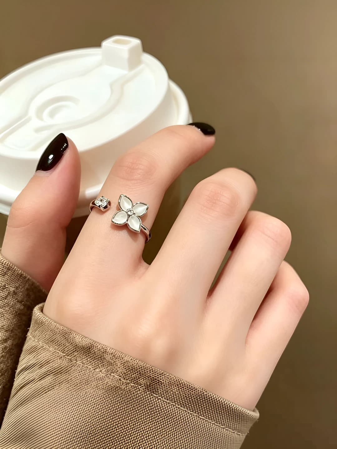Flower zircon open ring