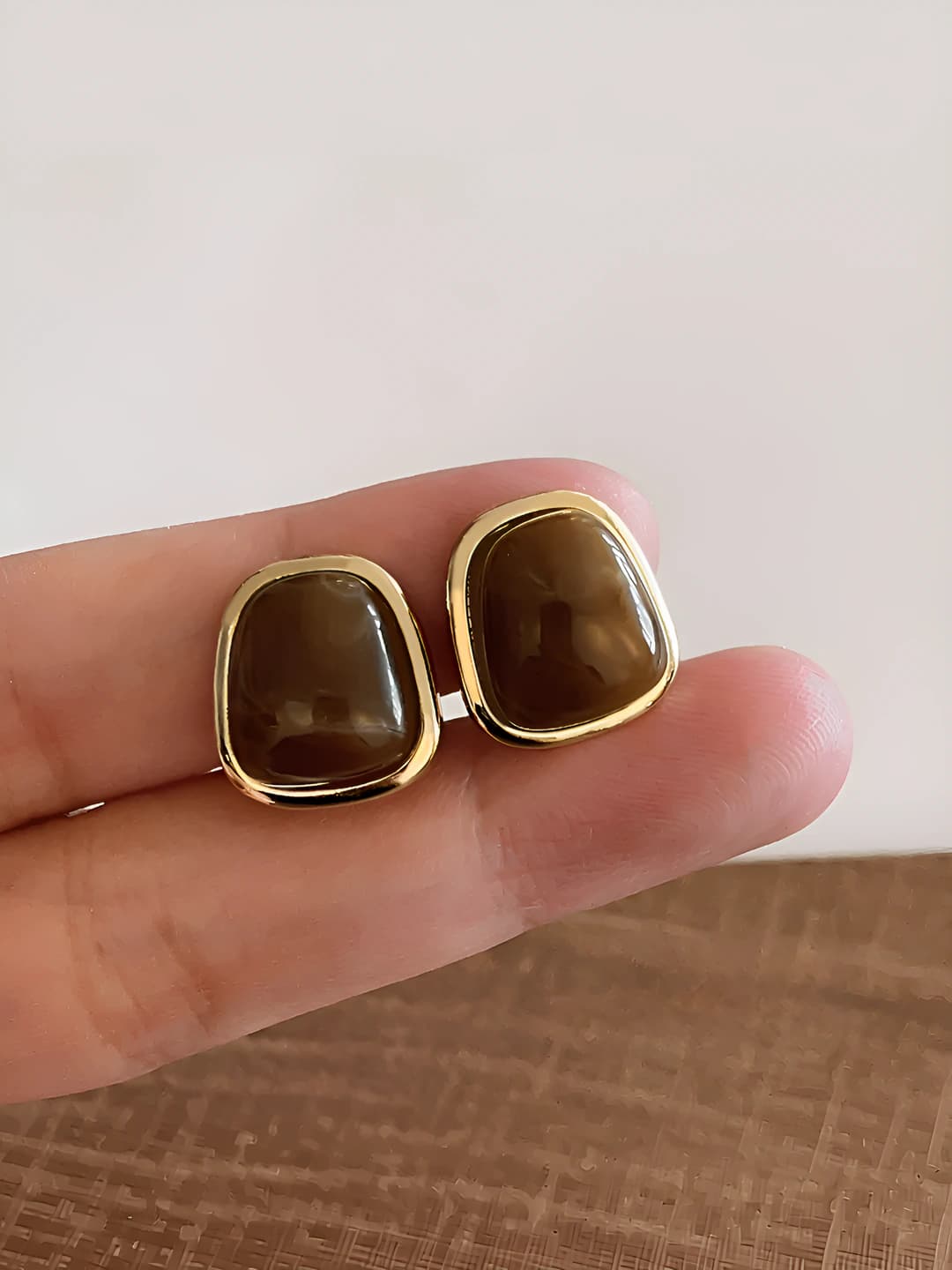 Coffee geometric square earrings