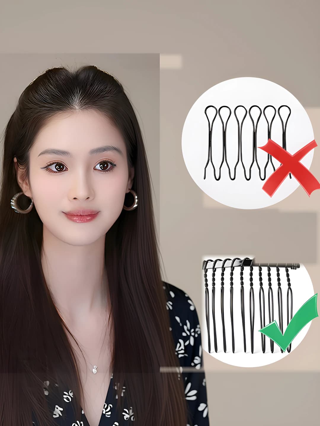 Women's black retro style geometric metal hair clip comb