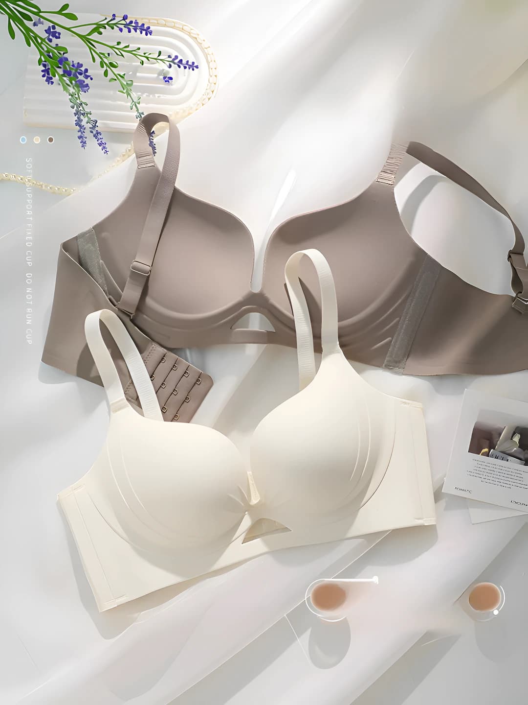 Seamless thin wireless push-up bra for women: lifts, gathers and visually enlarges the bust