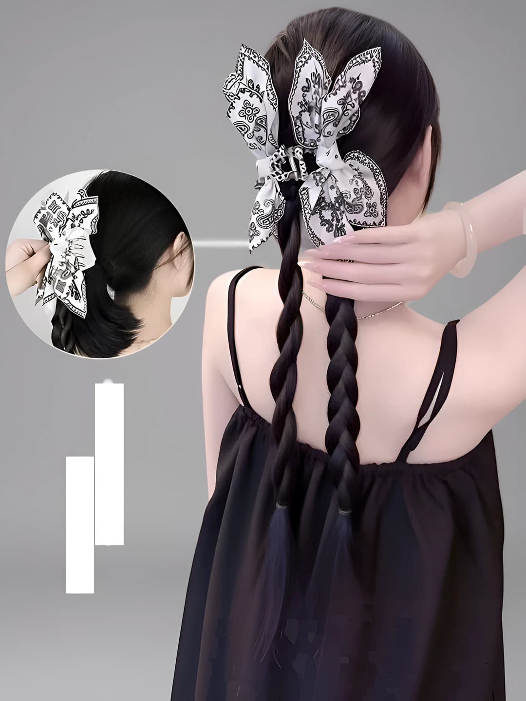 Women's hair clips and combs in retro style with printed paisley pattern and bow