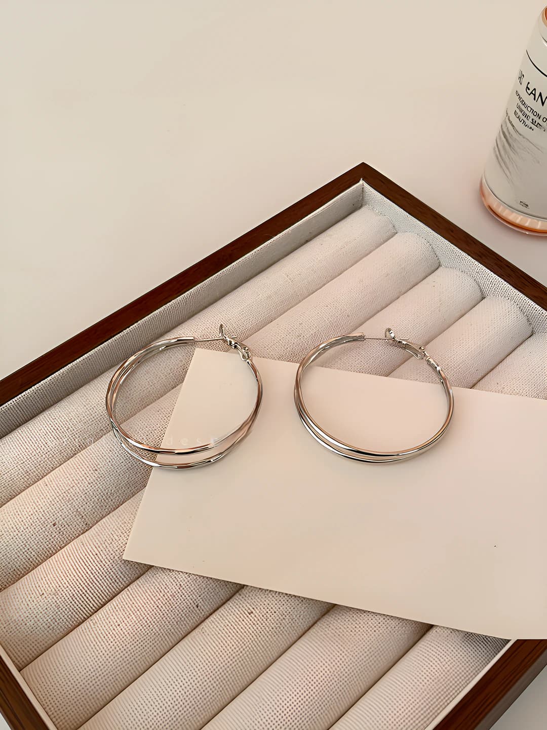 Silver double hoop earrings