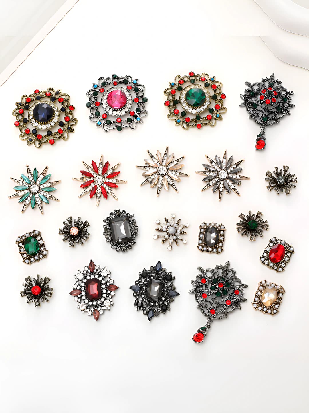Ayollar uchun retro riyol toshli guli broshlari, qo'lda qo'yilgan, DIY aksessuar