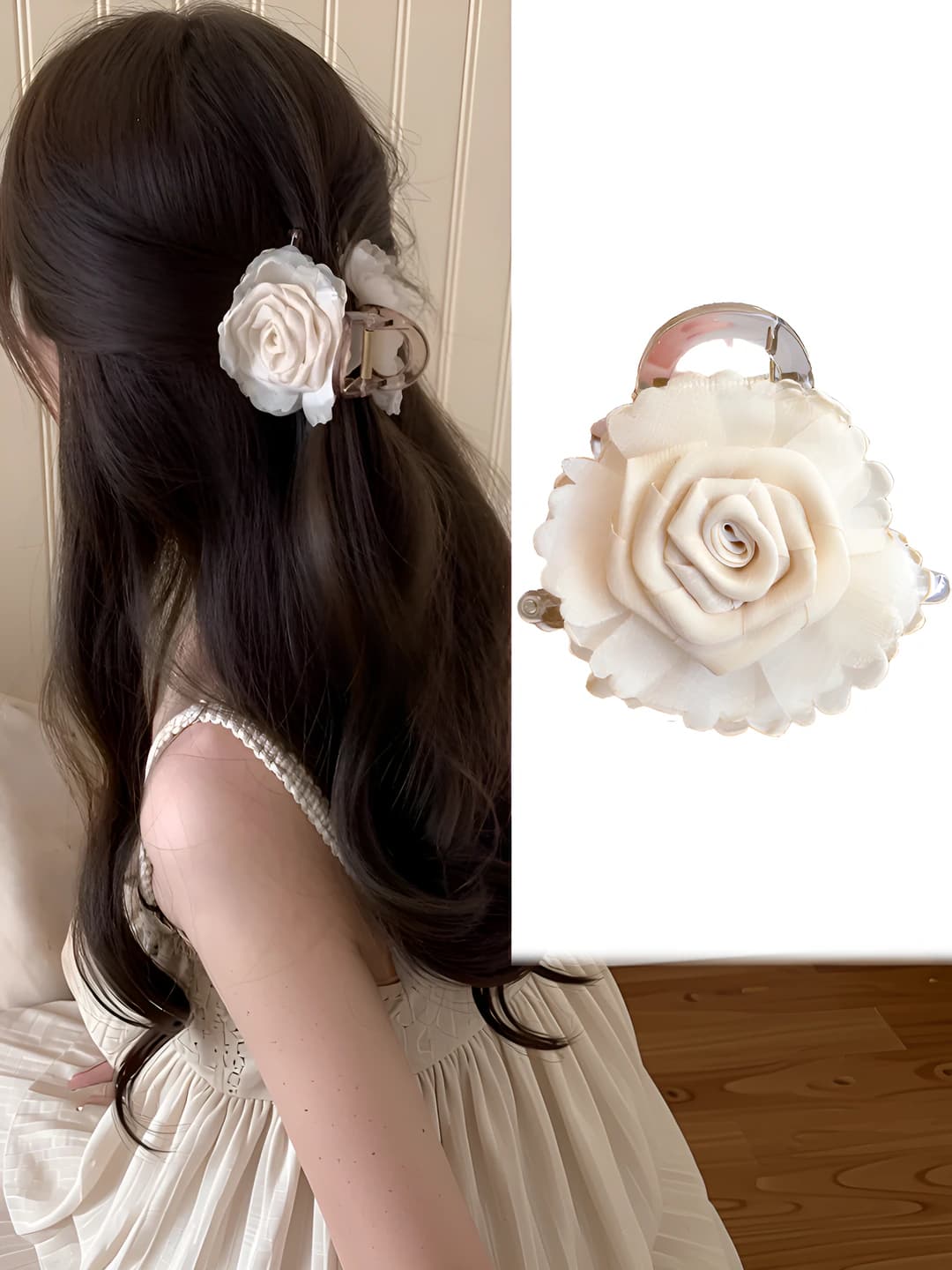 12# Beige flower clip 8 cm