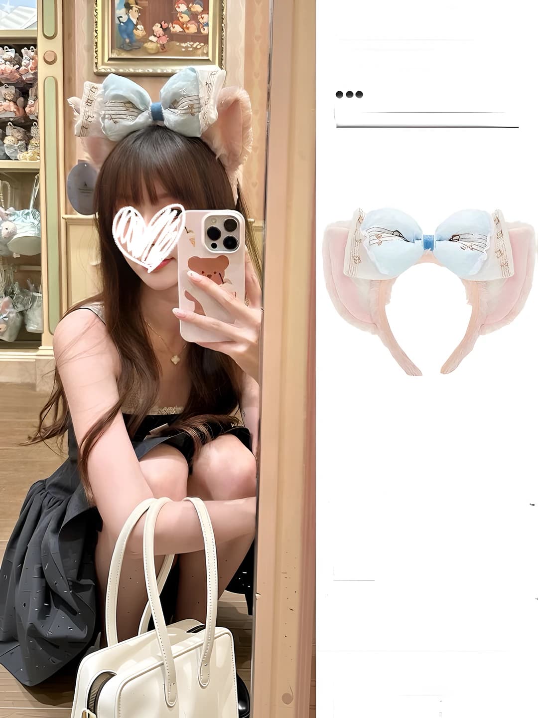 Women's cartoon style plush headband with bow, handmade