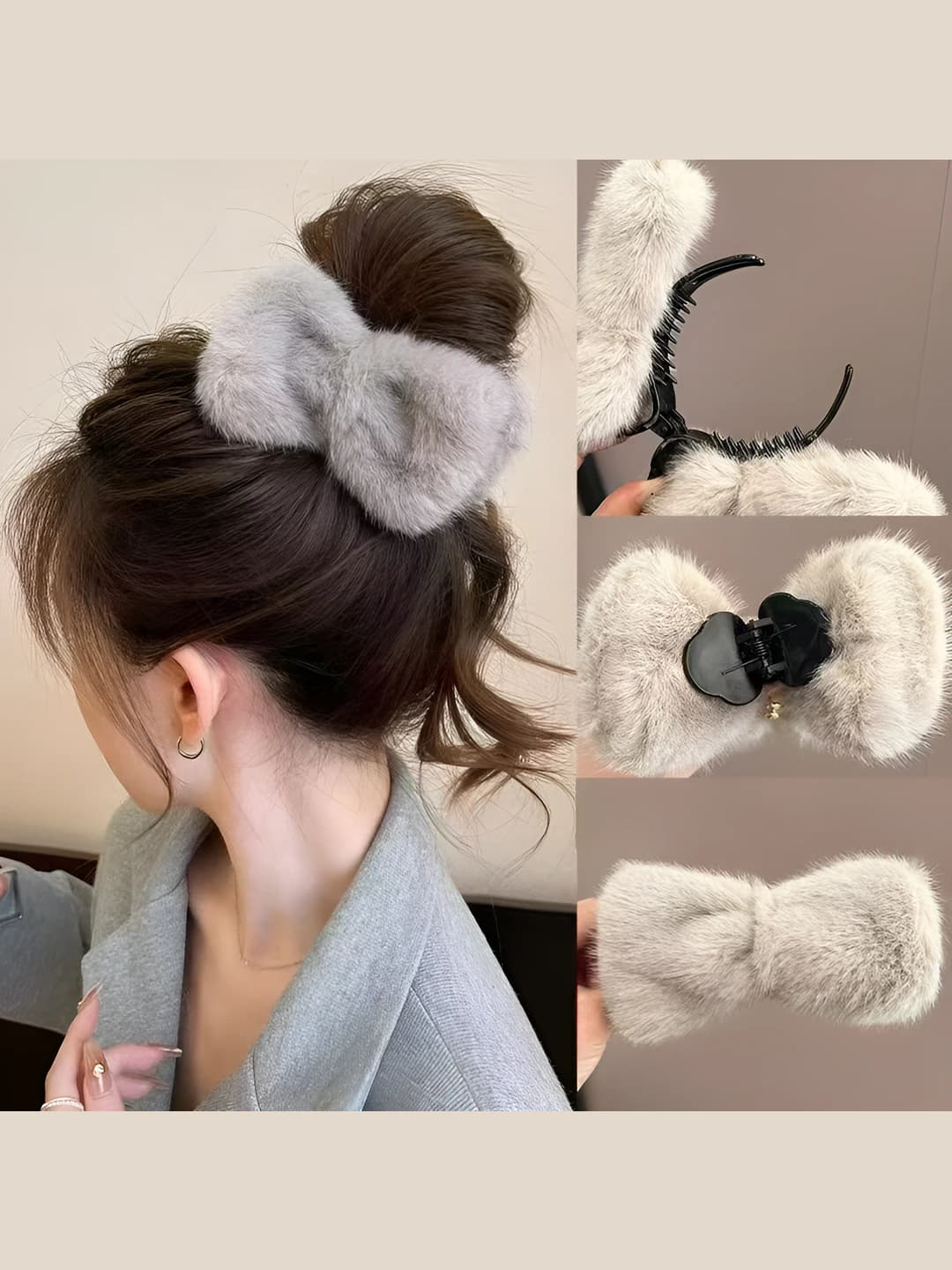 Women's fuzzy bow hair clips and combs 2026
