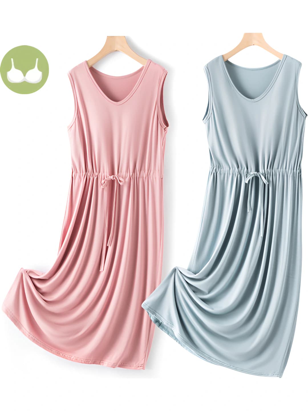 Ayollar uchun yengsiz, ichki ko'ylakli, dumaloq yoqali, bo'sh (oversize) kesimda, yozgi, tashqariga kiyiladigan, yuqori sifatli modal mato tungi ko'ylak