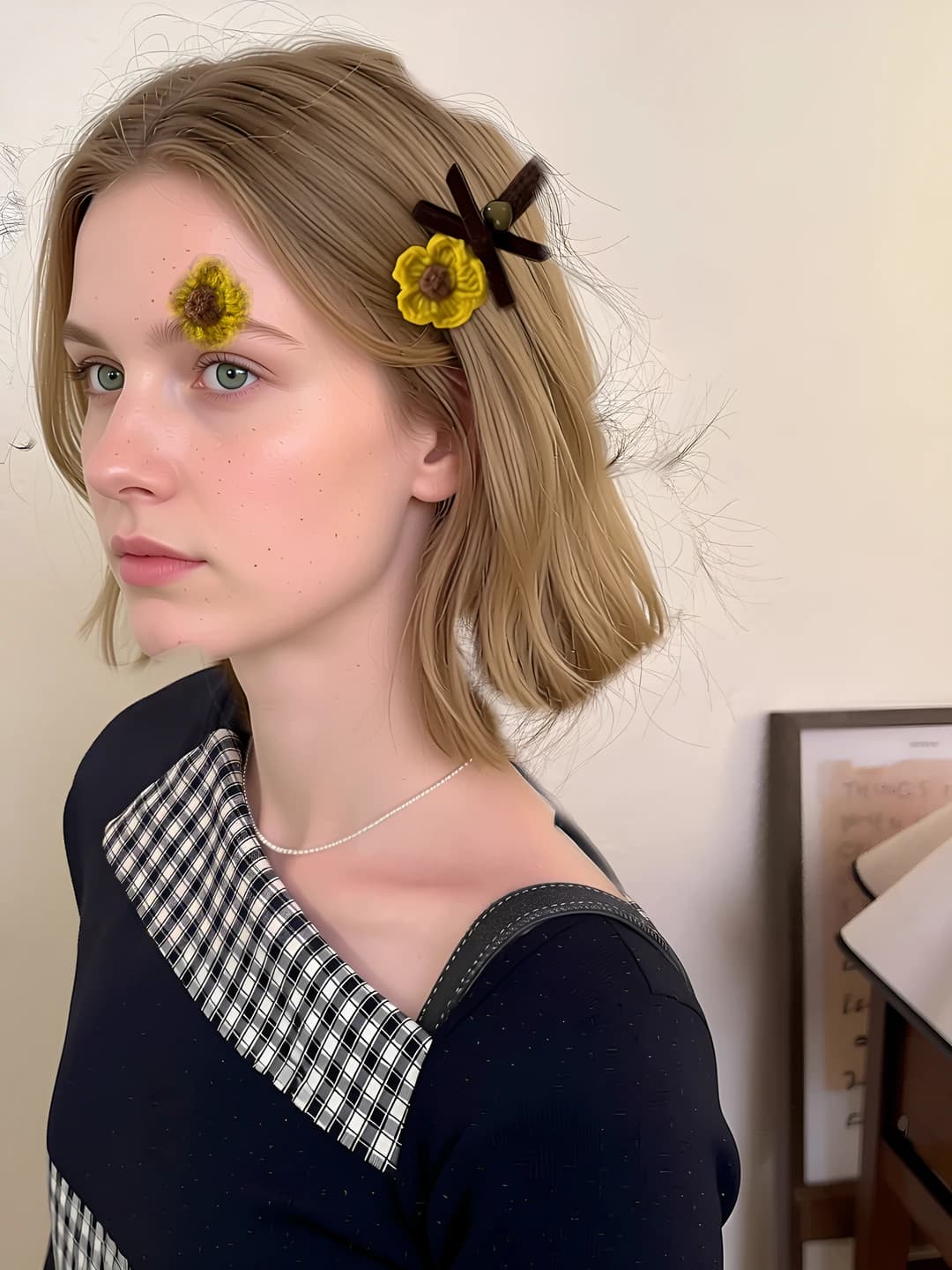 1# Yellow flower bow 7.5 cm
