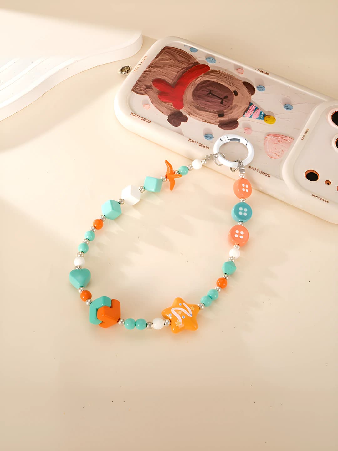 Two-tone square bead charm, orange + green