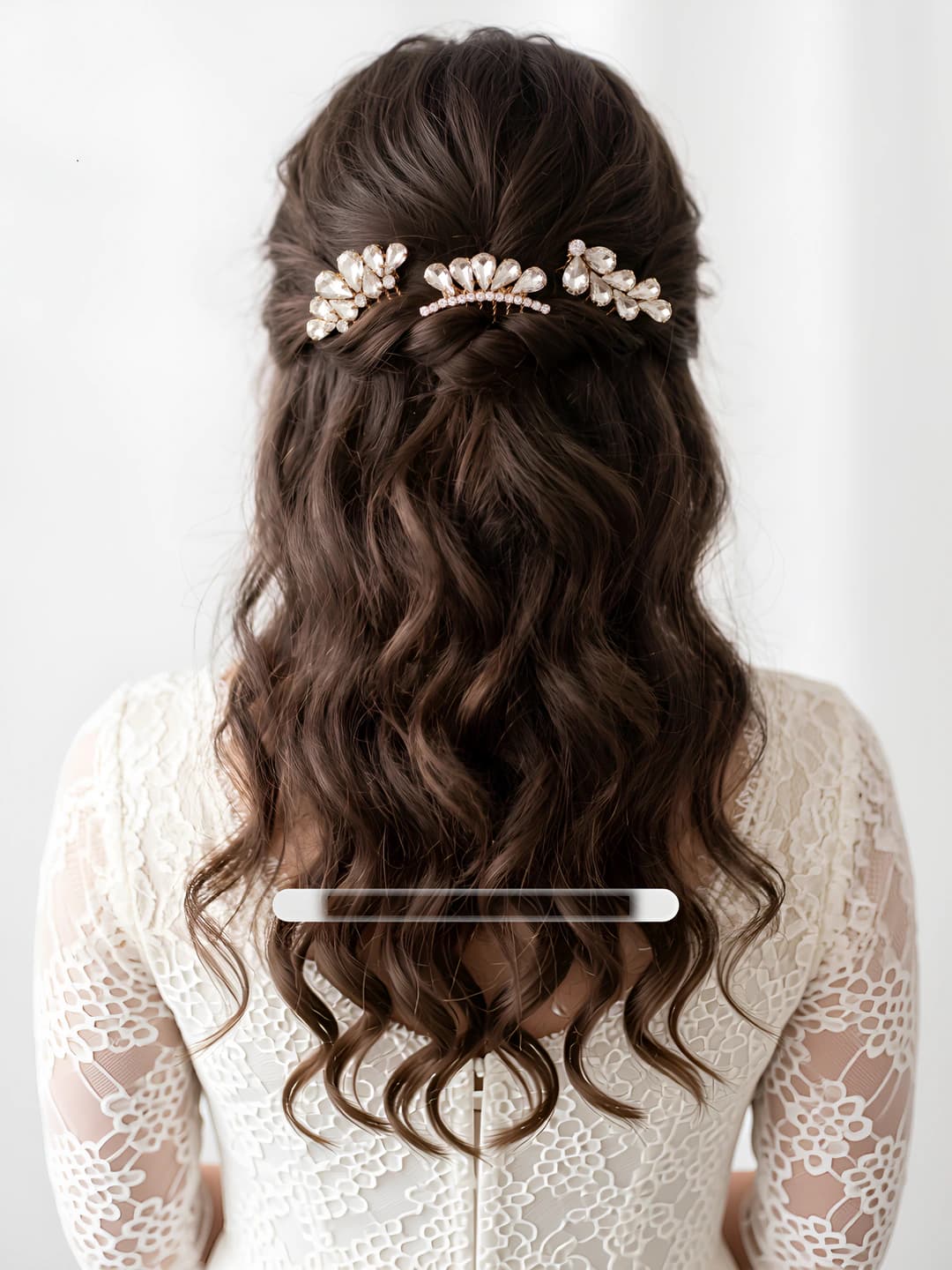 Women's rhinestone hair accessory set, drop shape, luxury style, floral design, white crystal, three pieces