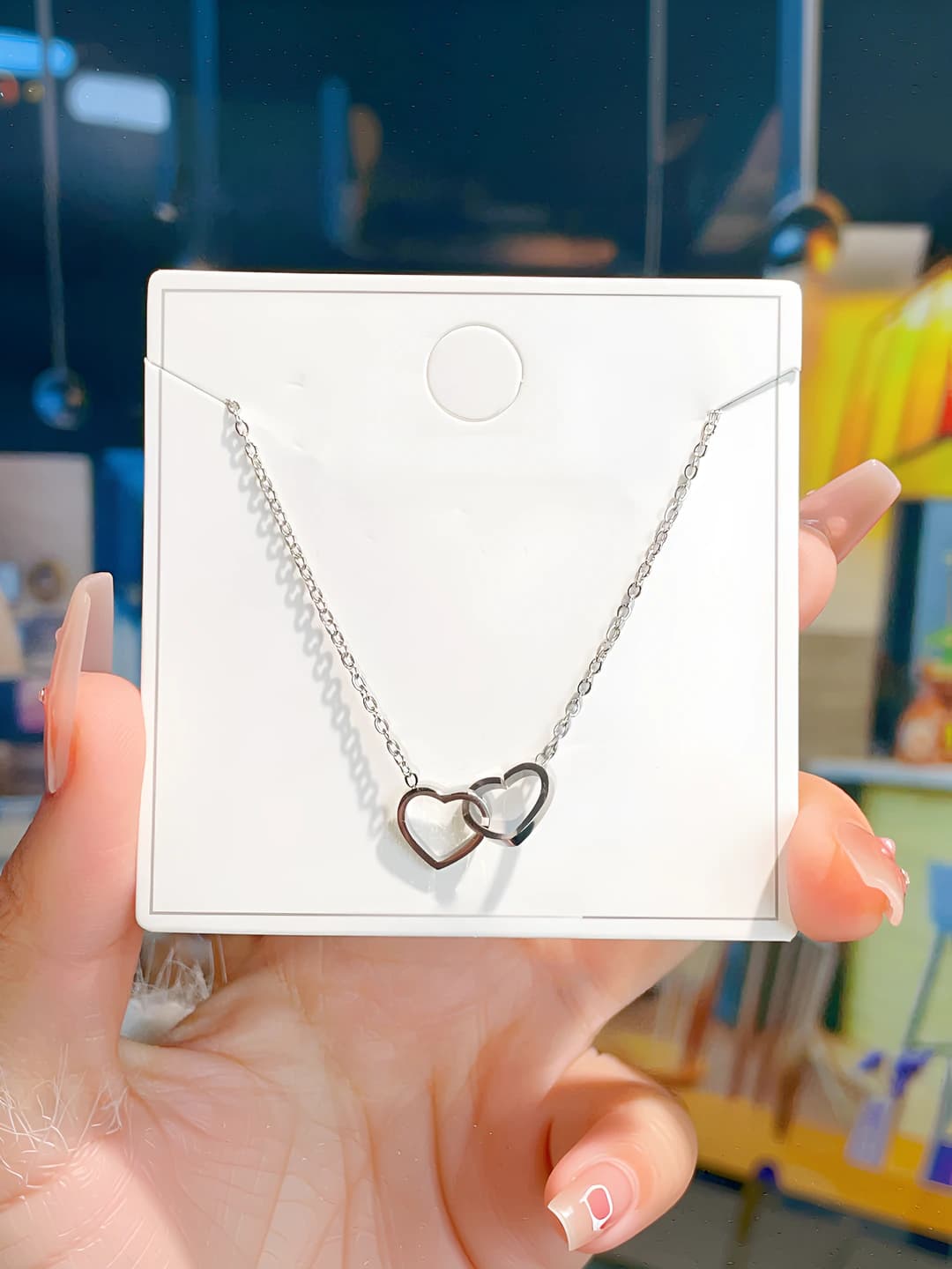 X5732-3# Silver double ring heart