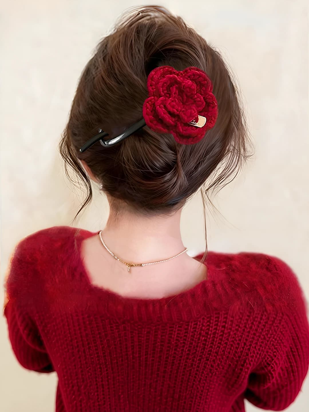 Red rose hair clip-10.5 cm