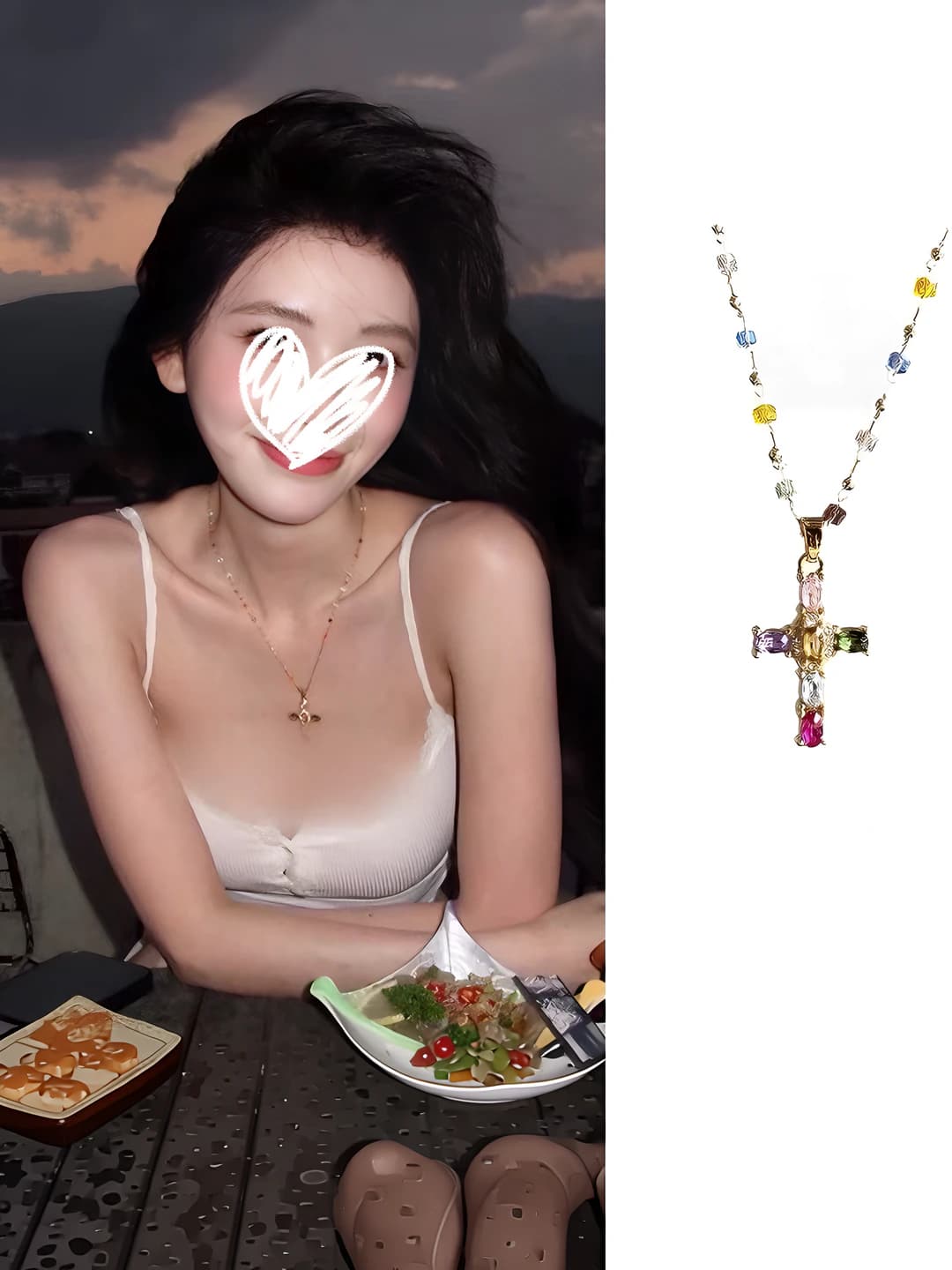 Multicolour cross pendant necklace