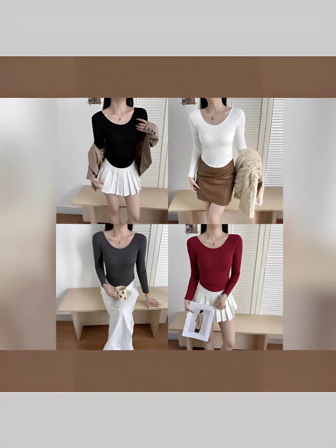 Women's autumn-winter long-sleeve base top, slim fit, long sleeve, crew neck, main fabric: cotton