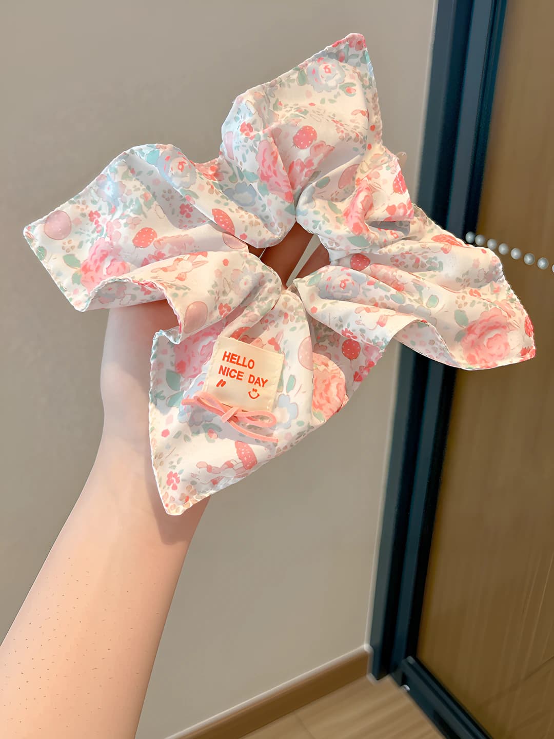 3# Розовый мелкий цветочный квадратный платок-резинка ~21*22 см