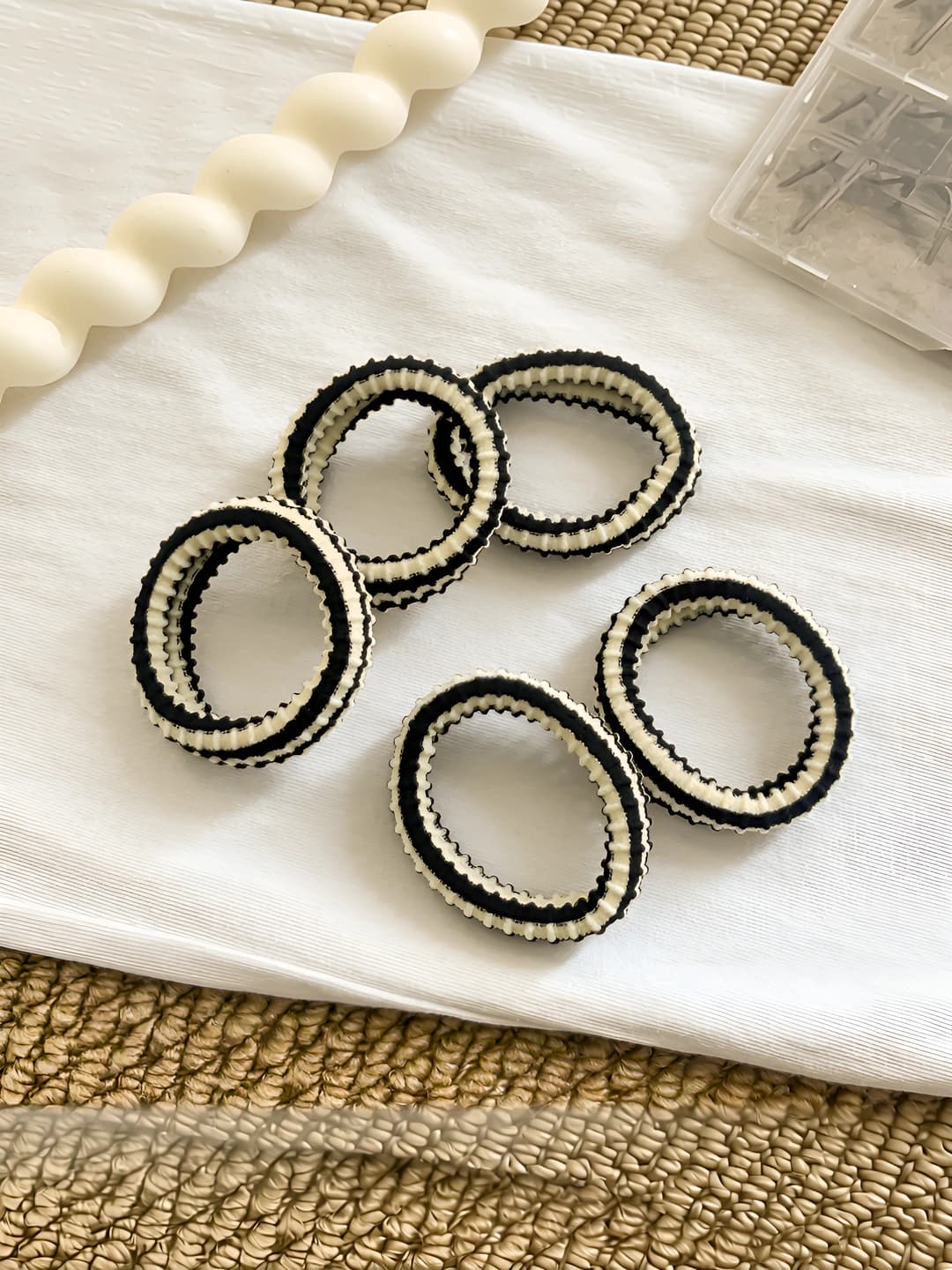 Black & white striped hair ties 5 pcs