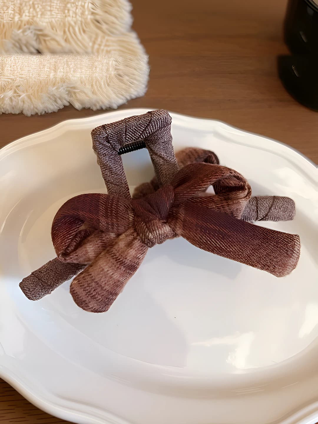 Coffee plaid bow 12.5 cm