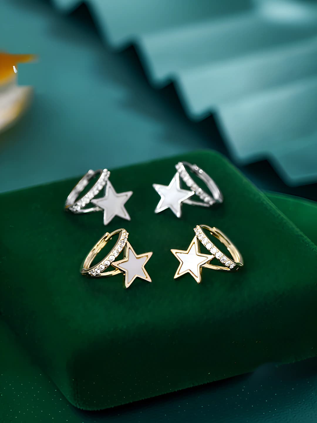 Women's Korean style geometric C-shaped shell and star earrings