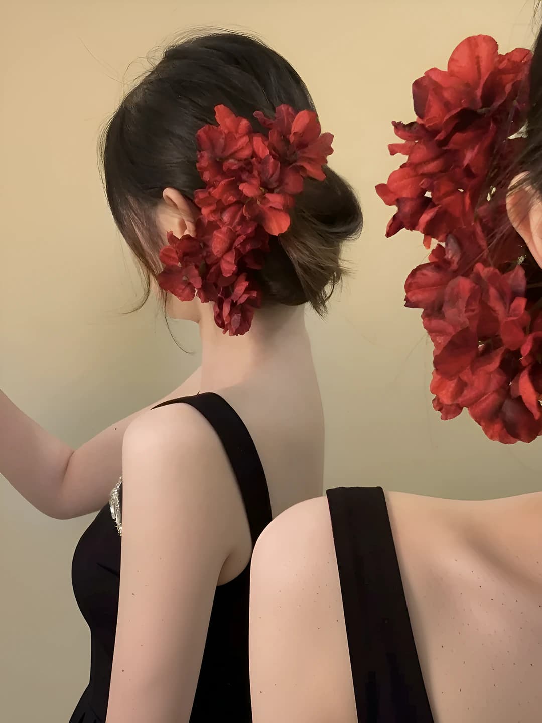 Women's artificial flower hairpin, wine red color, semi-handmade, ins style hair accessory