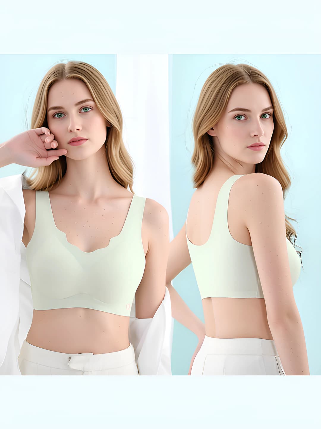 Ayollar uchun izsiz sport byustgalter, yumshoq qo'llab-quvvatlash, stakanlar harakatsiz, to'plash va pastga tushishdan himoya, chiroyli orqa