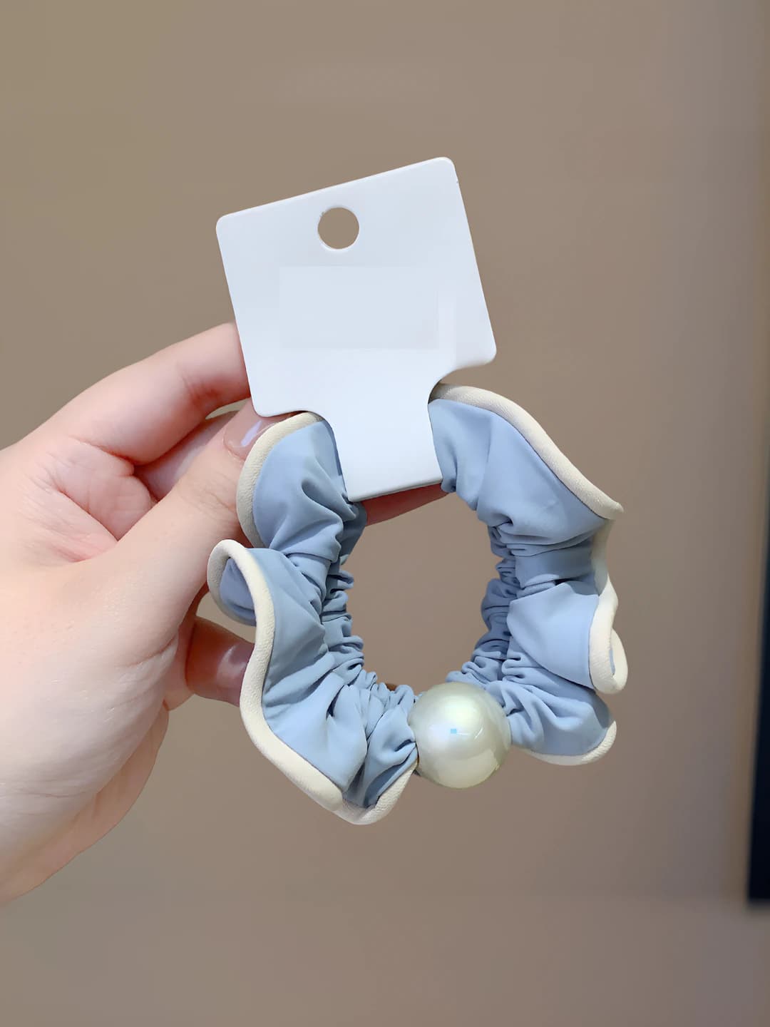 Haze blue tulle pearl scrunchie