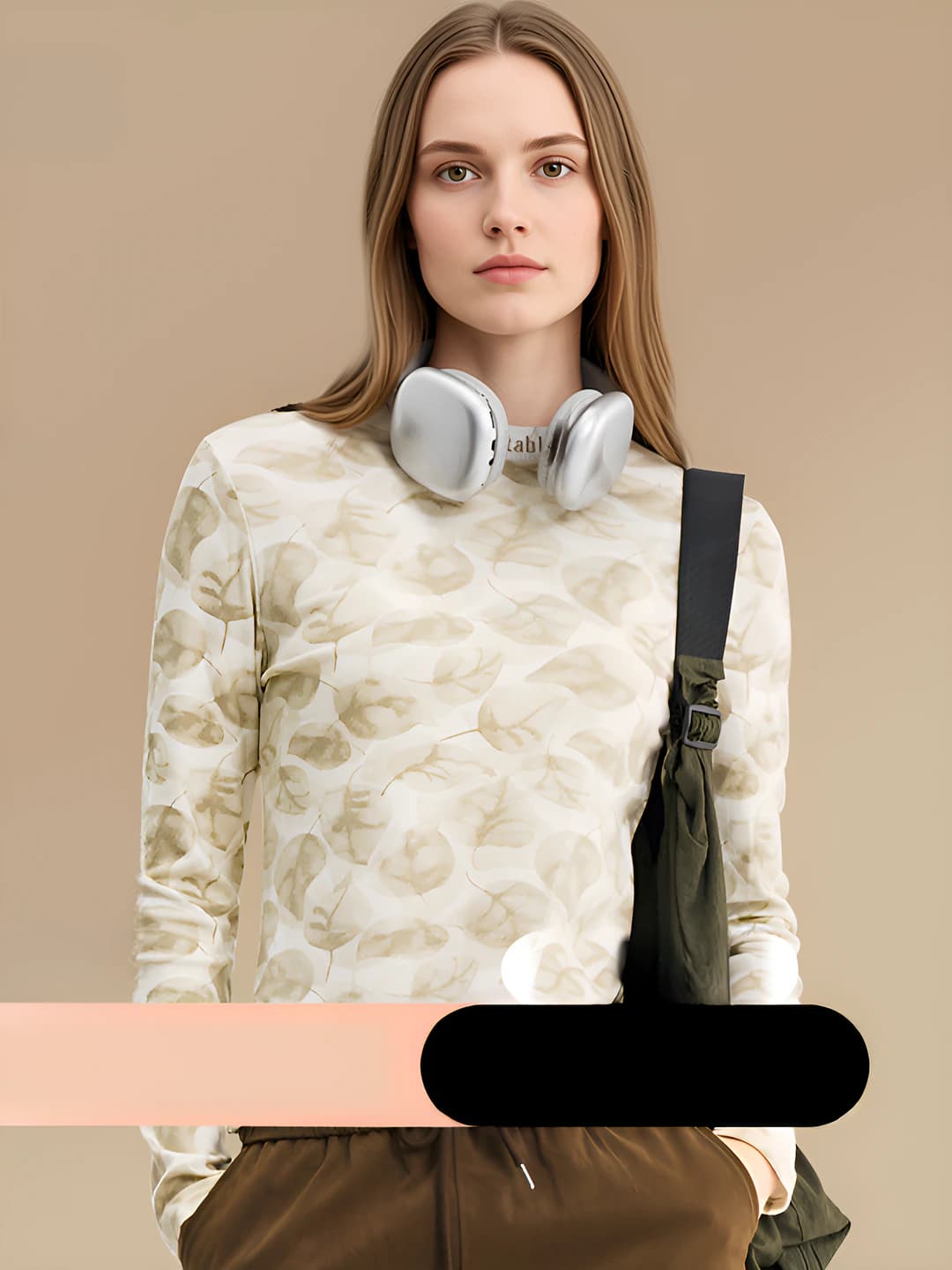 Women's thermal underwear top, autumn-winter, warm, fleece-lined, printed, mock neck, bracelet-length sleeve, thick fabric