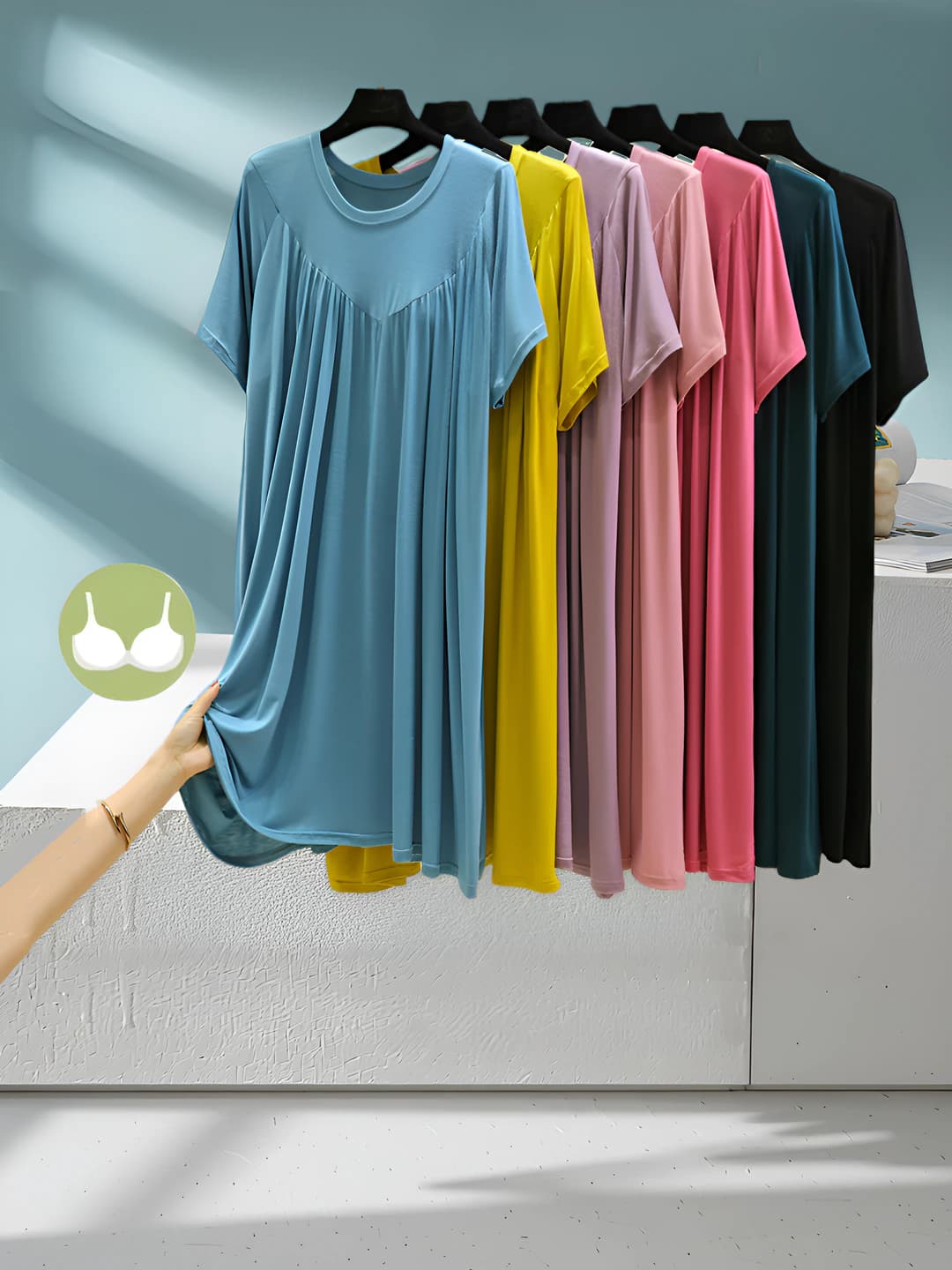 Women's short sleeve modal nightgown, crew neck, loose fit, summer, plus size, loungewear for going out