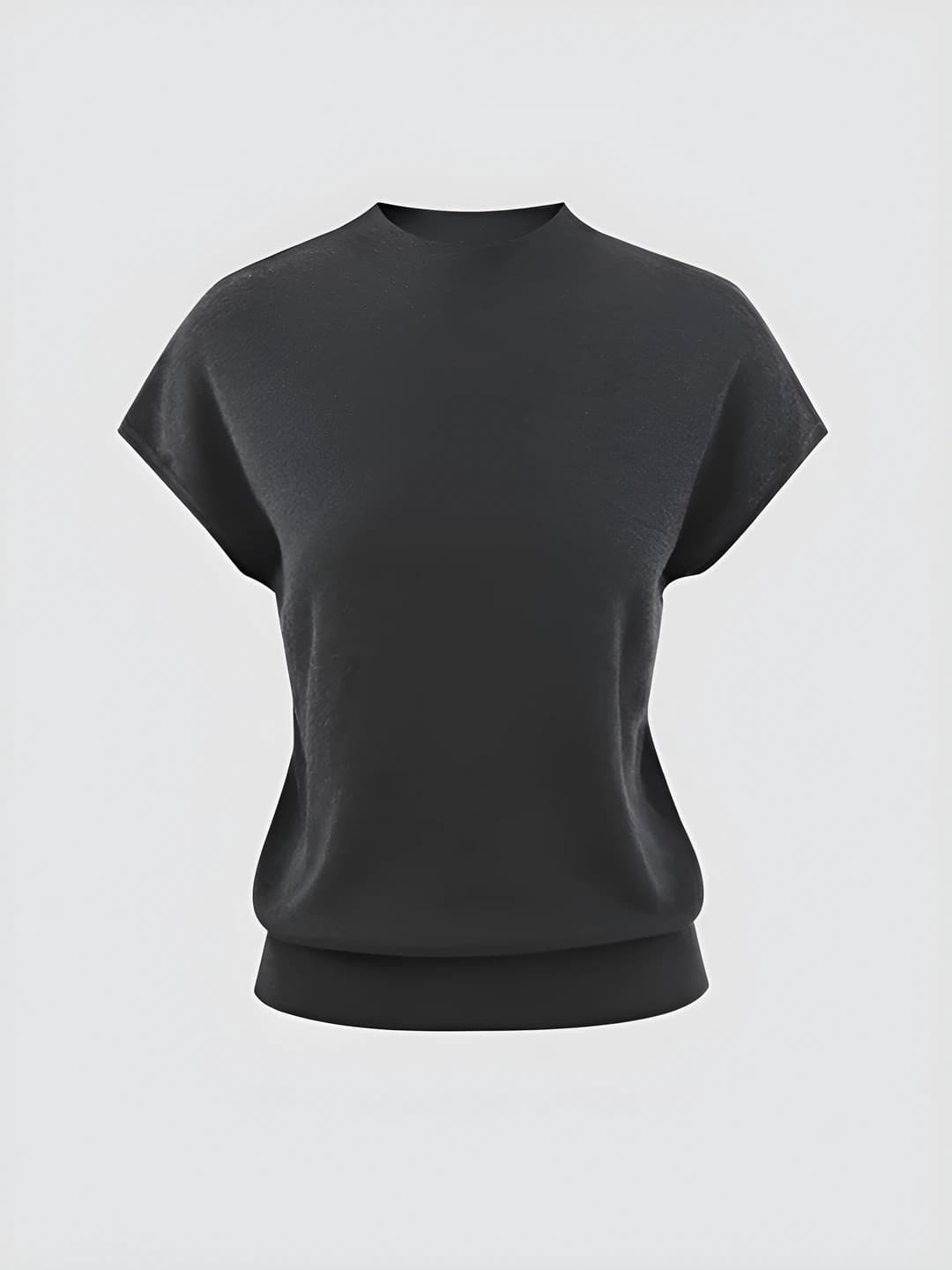 Women's 2026 summer knit top, mock neck, short sleeve, slim fit, solid colour, casual style