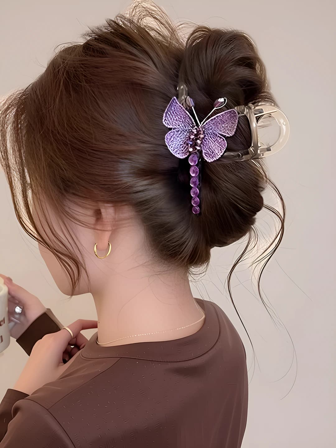 3# Claw clip - embroidered butterfly purple double-sided - 8cm