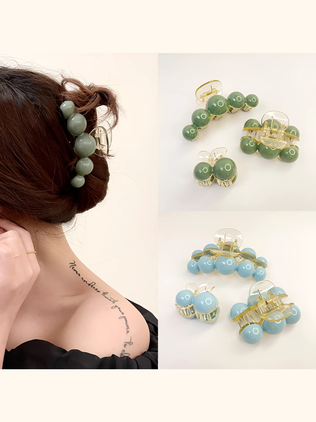 Women's hair clips and combs: plastic, handmade, with pearl and round element, Korean style