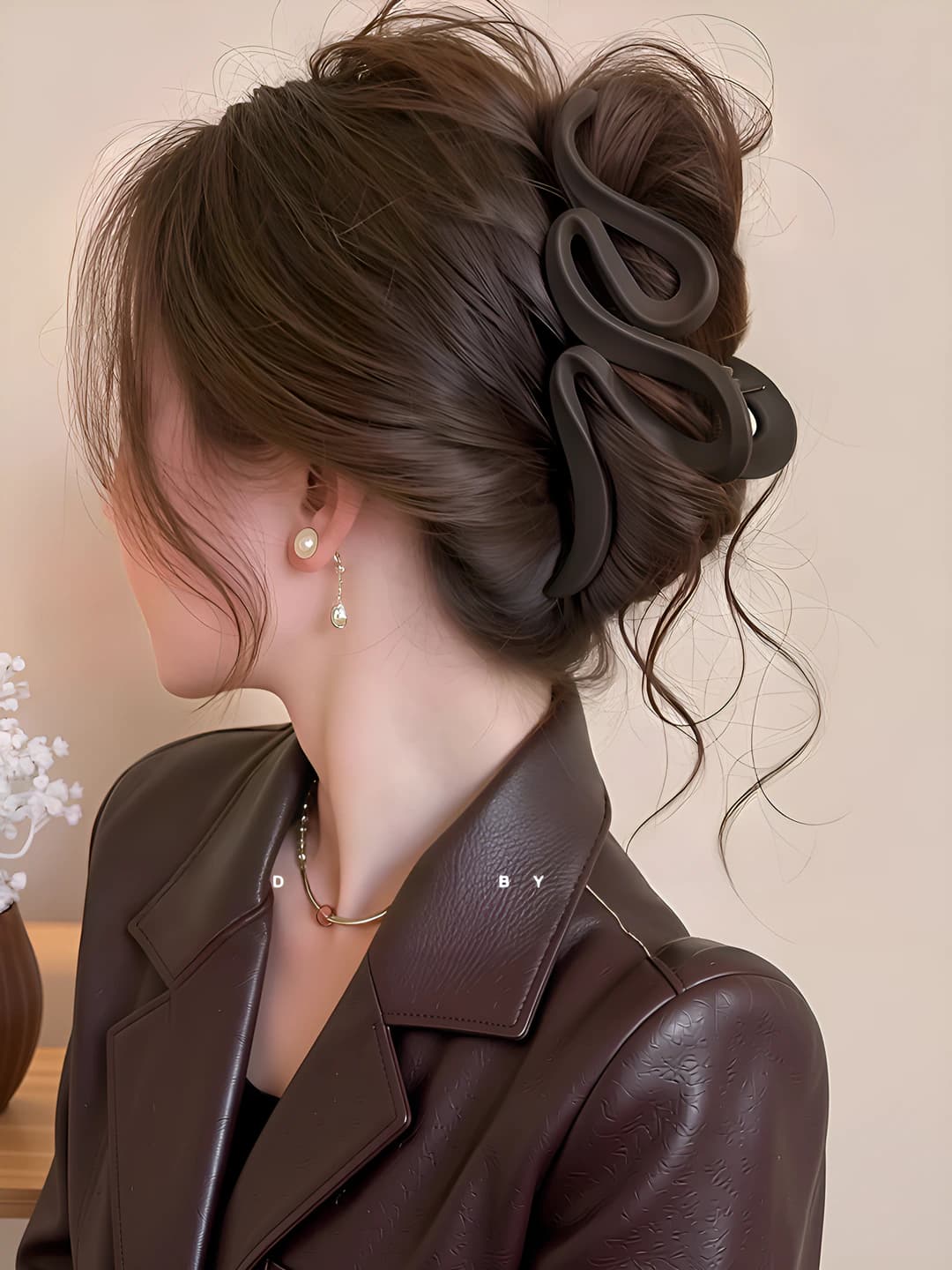 Marron curved clip, ~13 cm