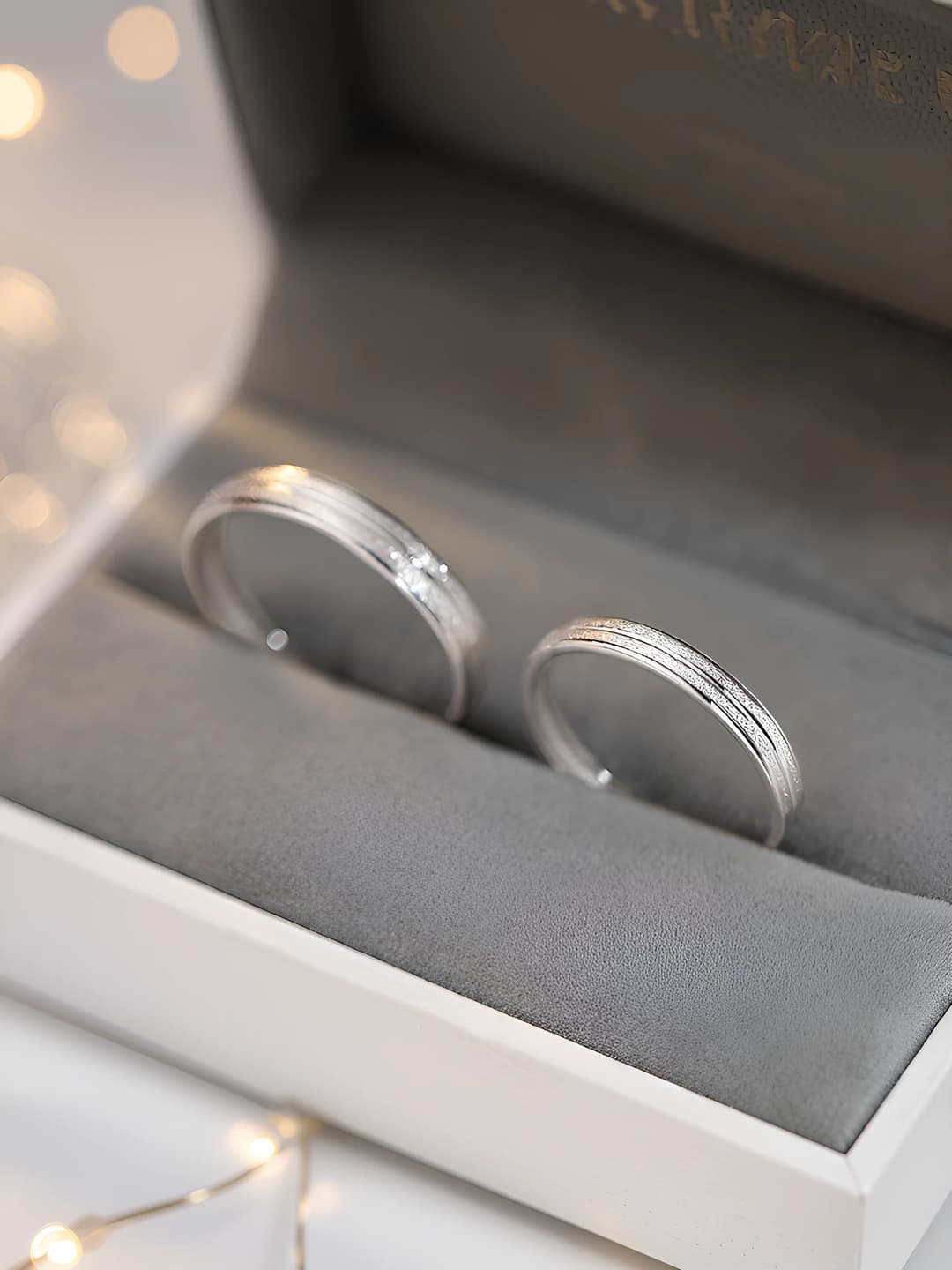 Striped matte open band couple rings