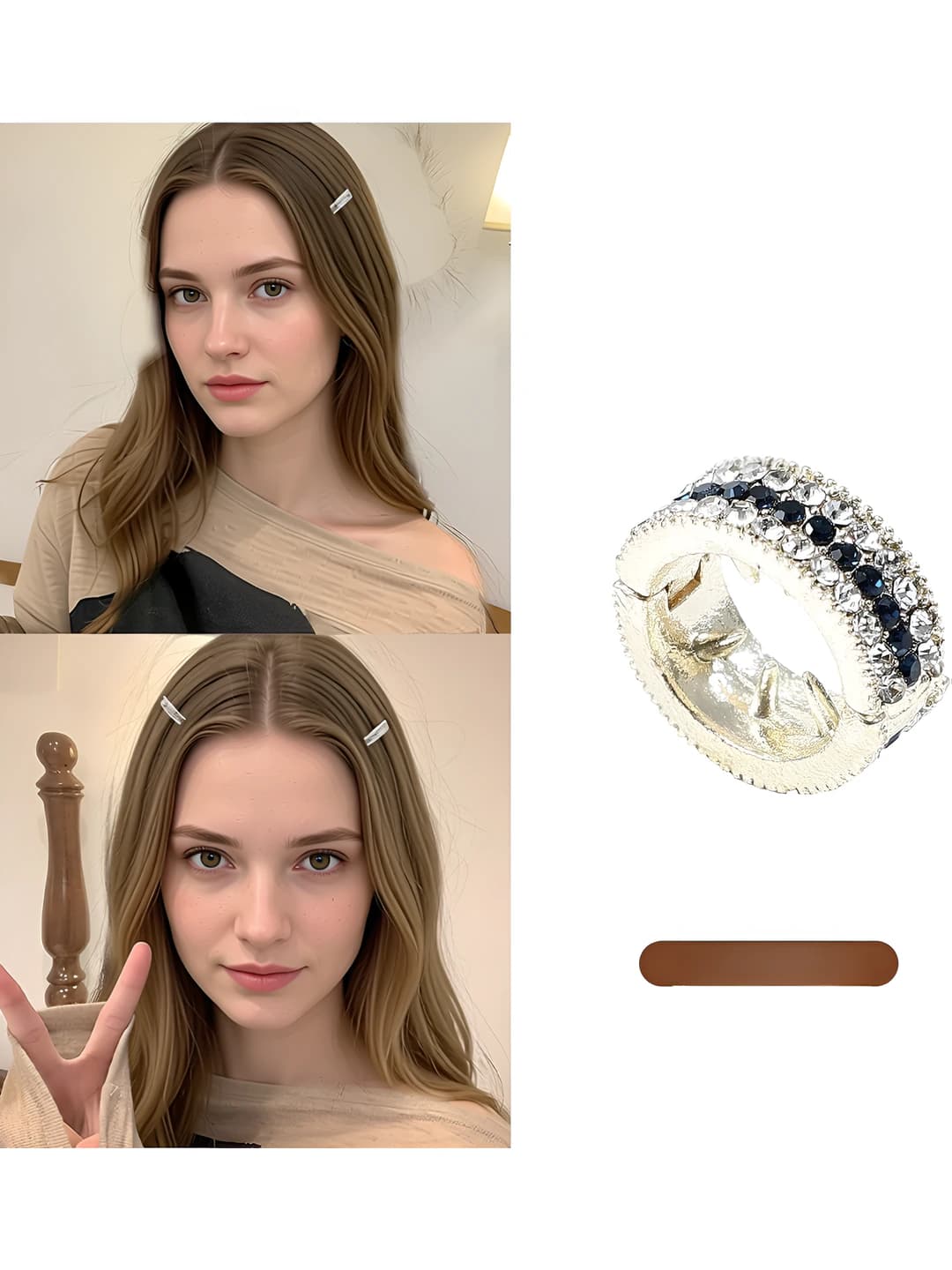 6# White-blue hair clip, ~1.5 cm