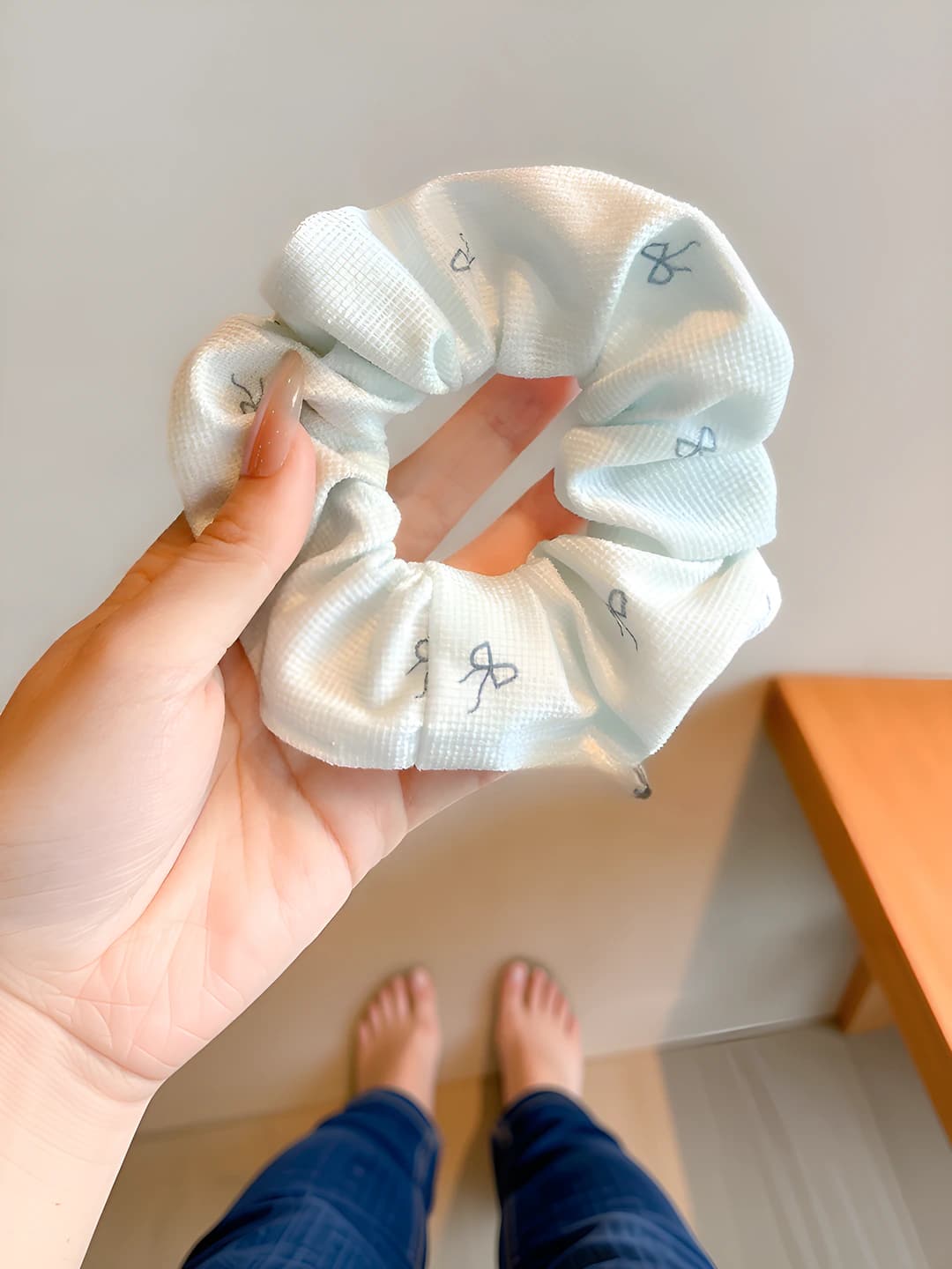 Corduroy bow small scrunchie