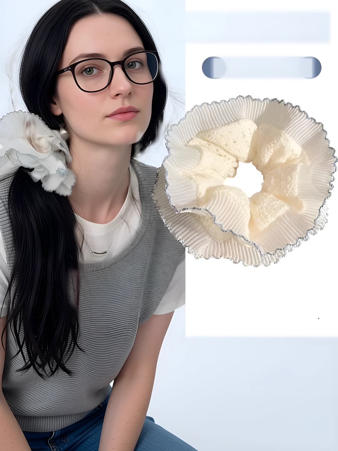 Blue lace edge scrunchie