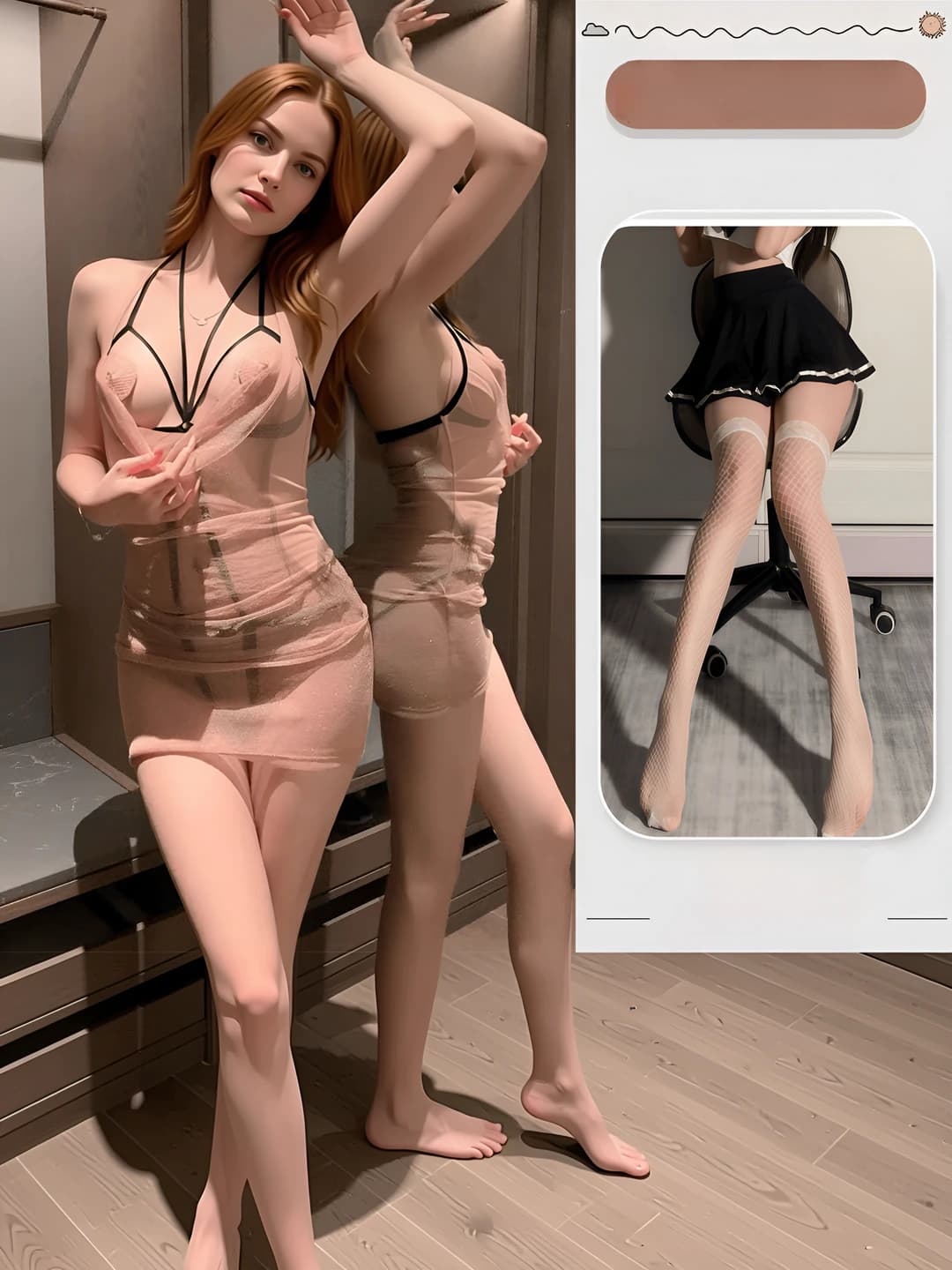 Pink + white fishnet stockings